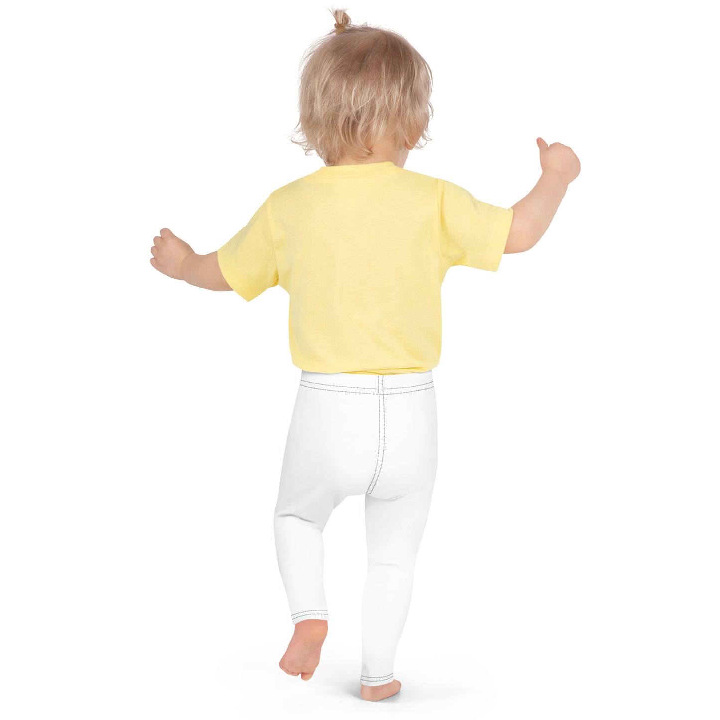 Leggings per bambini CORPORATION-86 con stampa completa bianca, tessuto morbido e comodo, vista posteriore.