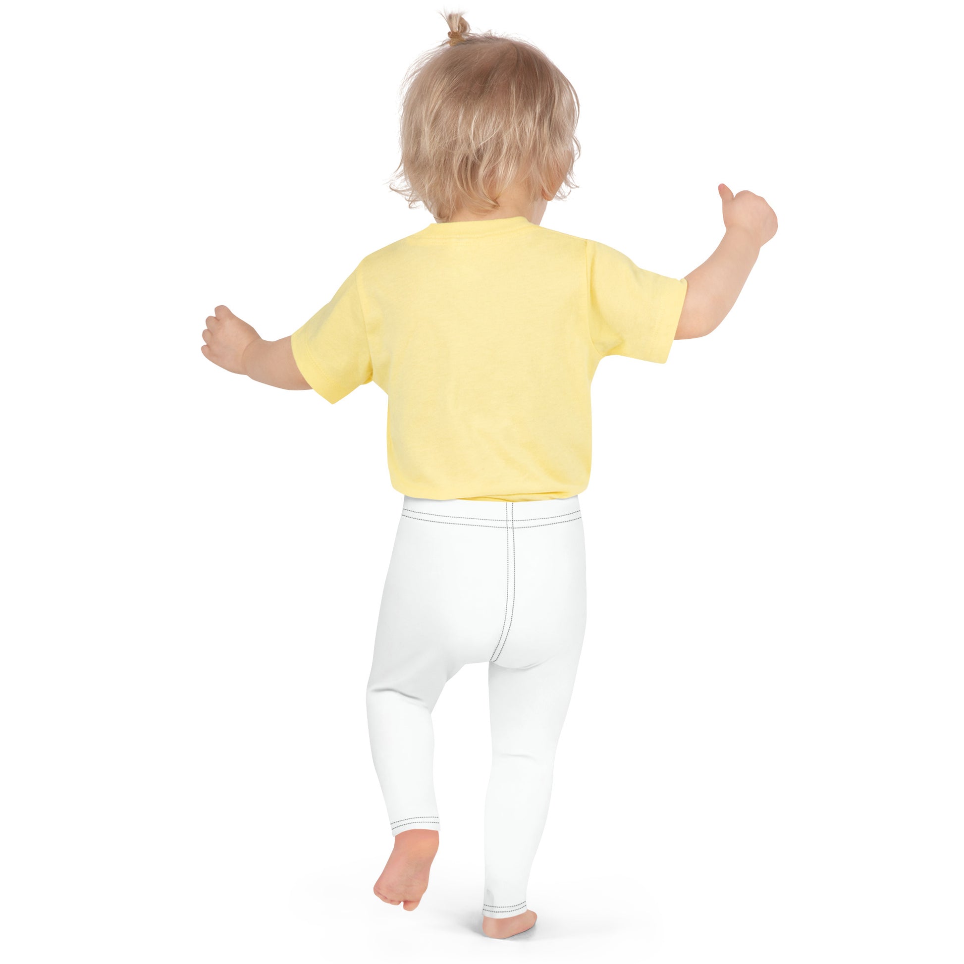 Leggings per bambini CORPORATION-86 con stampa completa bianca, tessuto morbido e comodo, vista posteriore.
