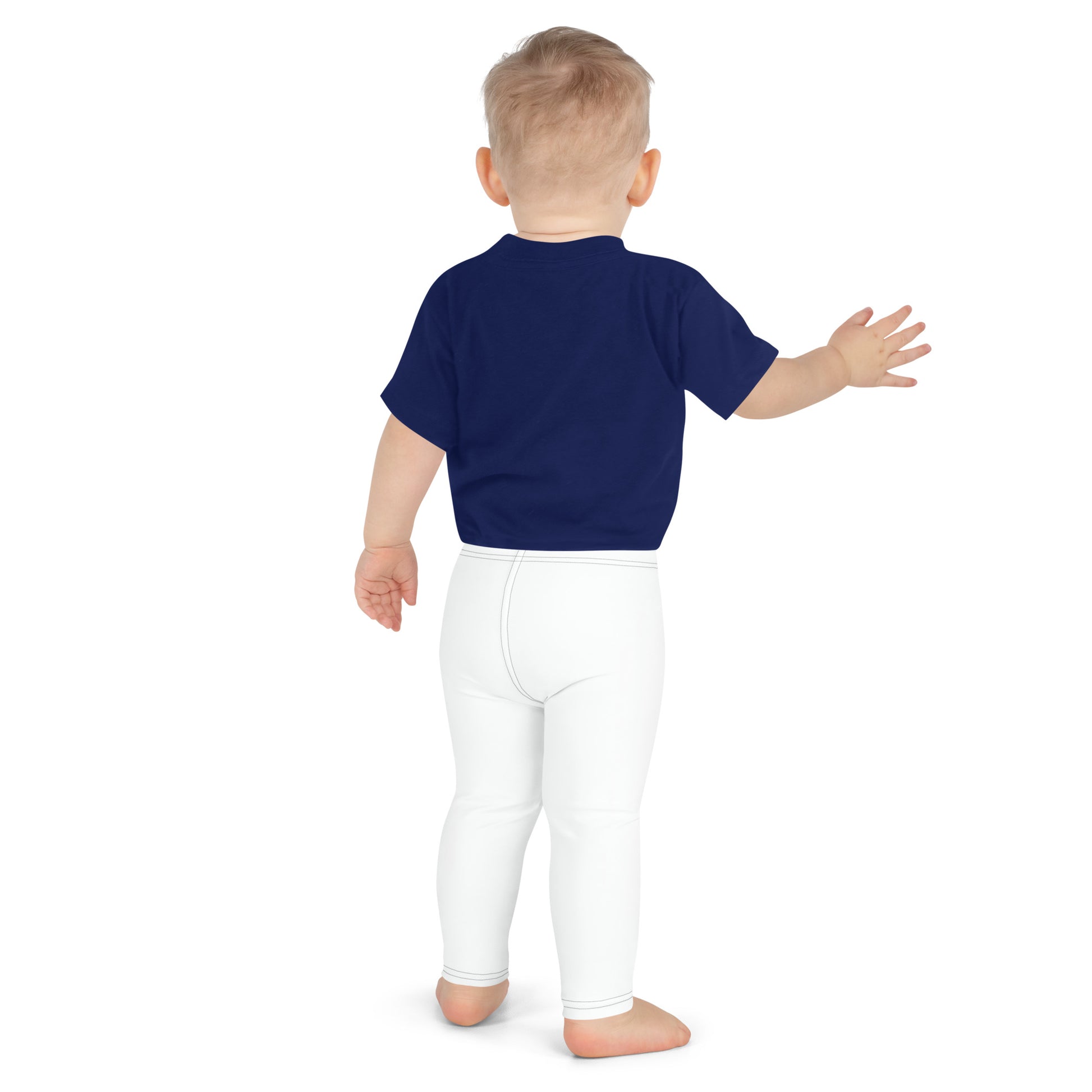 Leggings per bambini CORPORATION-86 con stampa integrale bianca, tessuto morbido e comodo, vista posteriore.