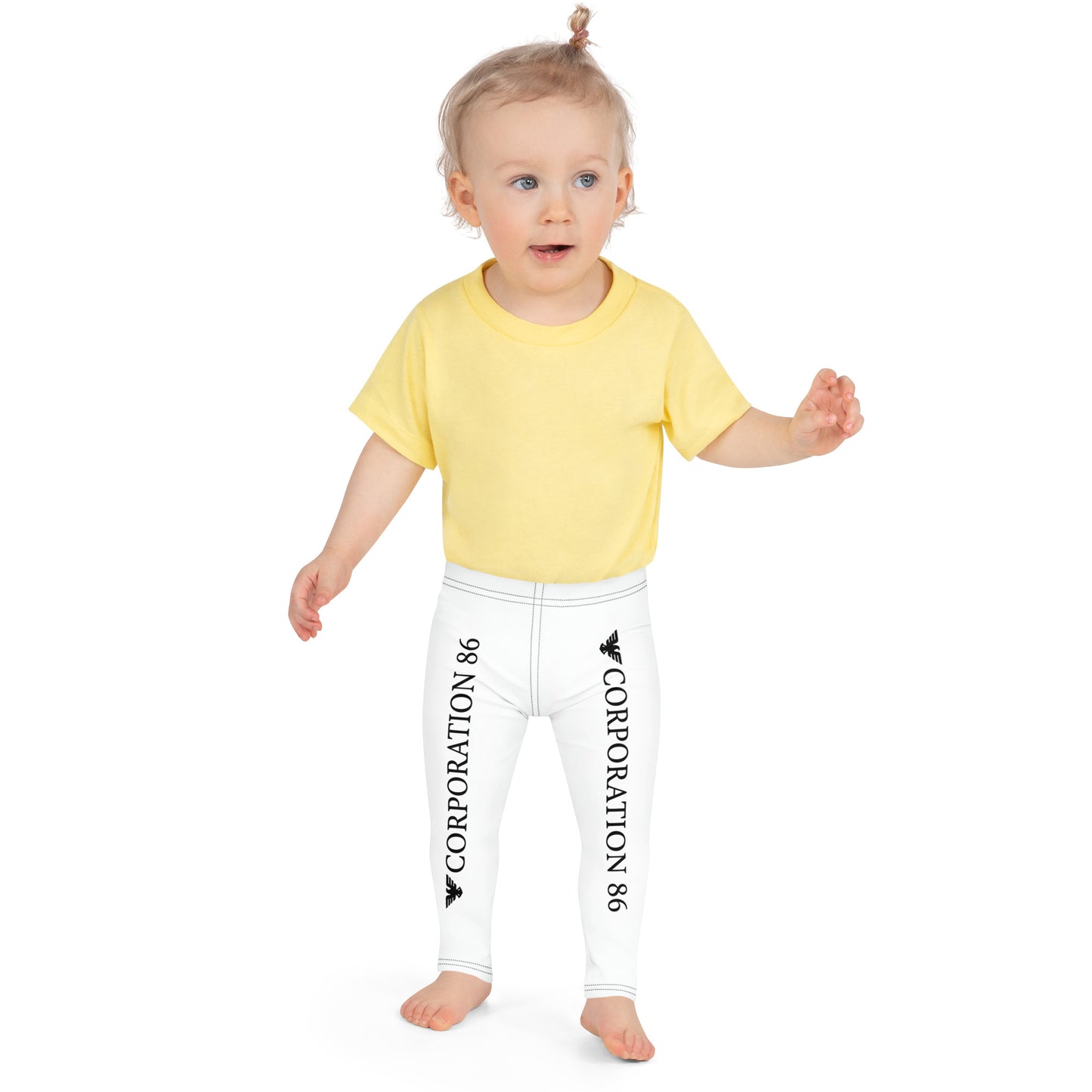 Leggings per bambini CORPORATION-86 con stampa completa bianca, morbidi e comodi, ideali per i più piccoli.