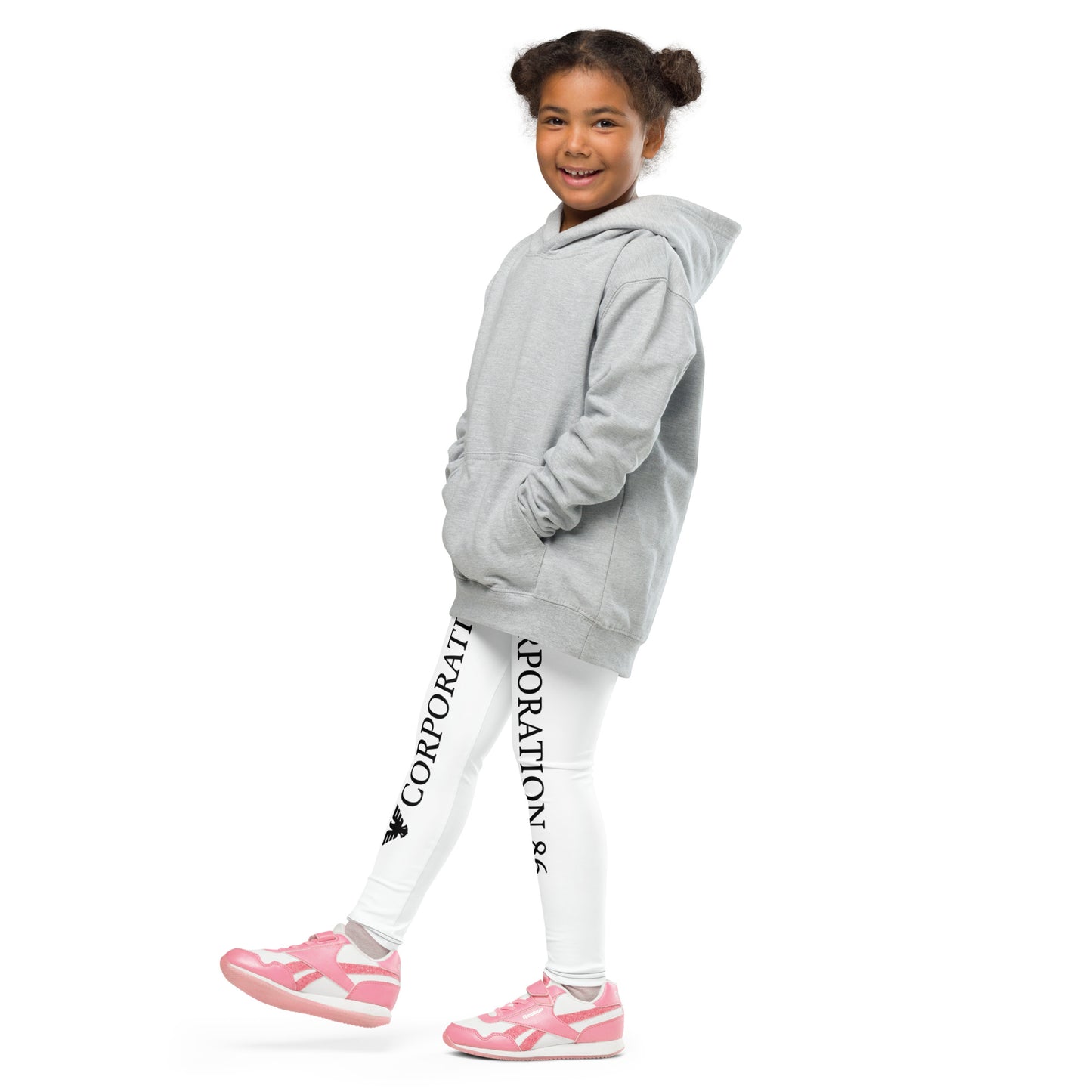 Leggings per bambini CORPORATION-86 con stampa colorata su sfondo bianco, comode e adatte per l'uso quotidiano
