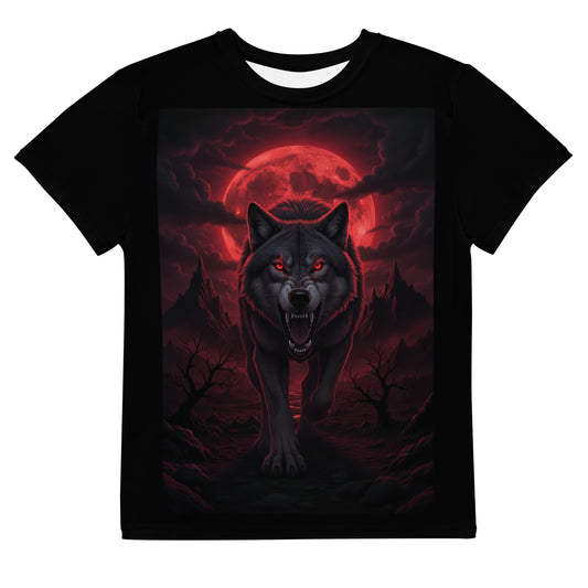 T-shirt giovane con collo rotondo CORPORATION-86, stampa completa bianca, fronte visibile, tessuto morbido e confortevole.