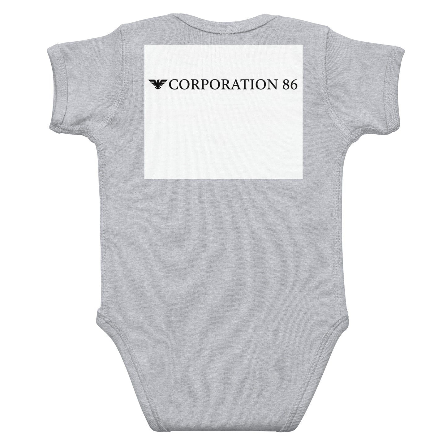 Body a body a manica corta per neonato CORPORATION-86, tessuto in jersey color grigio chiaro, vista posteriore.