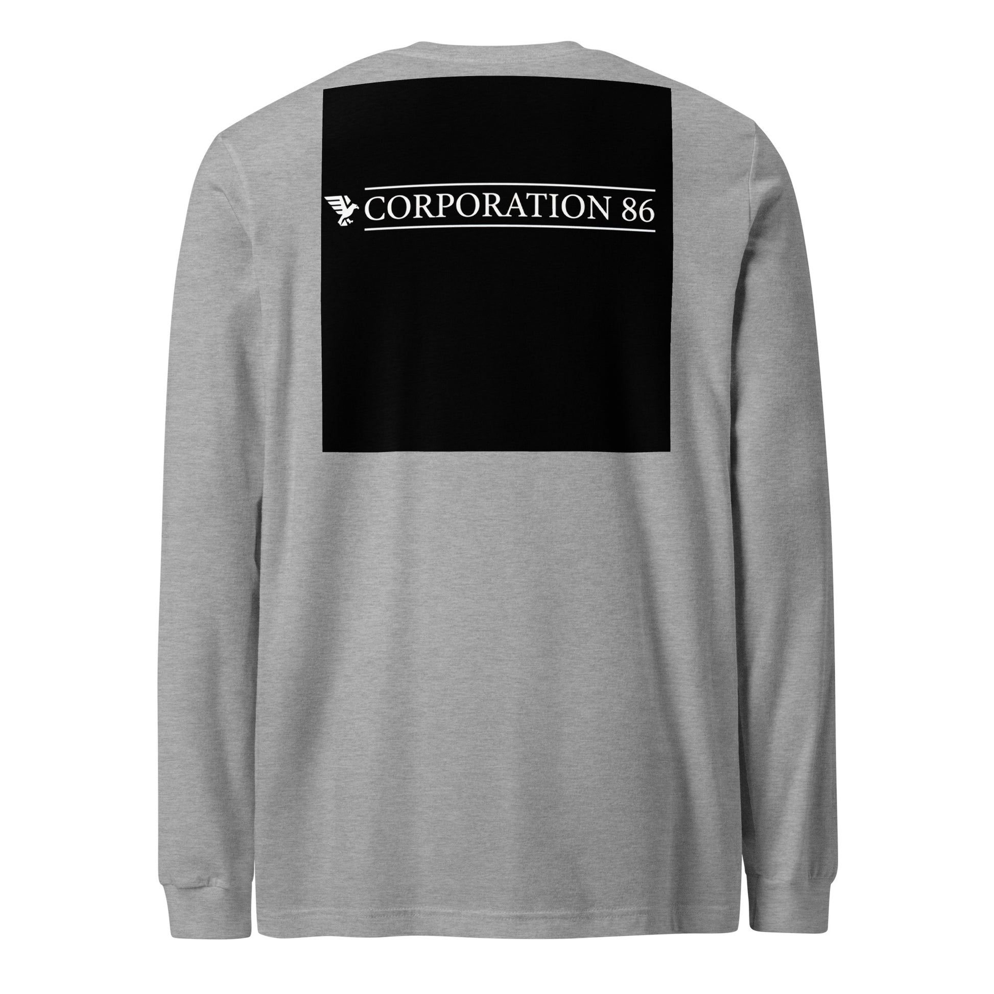 Maglietta unisex a maniche lunghe CORPORATION-86 in tessuto athletico Heather, vista posteriore.