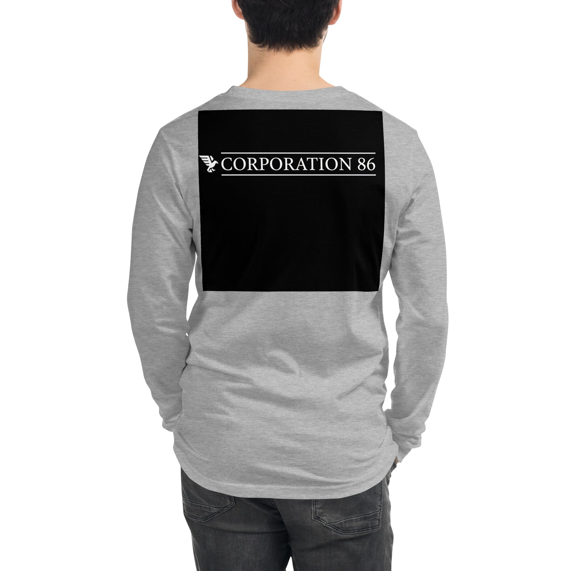 T-shirt unisex a maniche lunghe CORPORATION-86 in tessuto athletico con dettagli sul retro, colore heather.