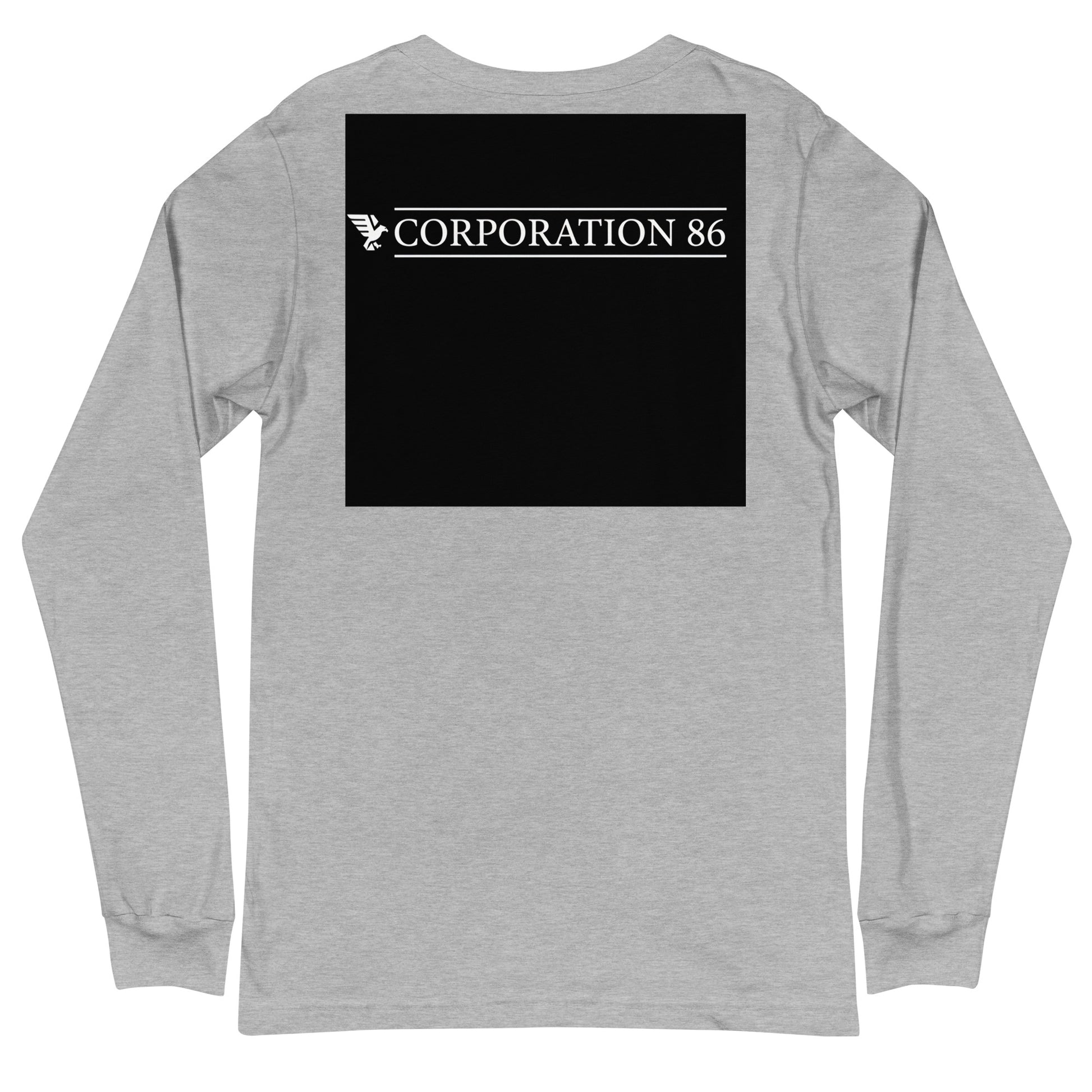 Maglietta unisex a maniche lunghe CORPORATION-86 in tessuto tecnico athleisure color grigio scuro con dettaglio sul retro