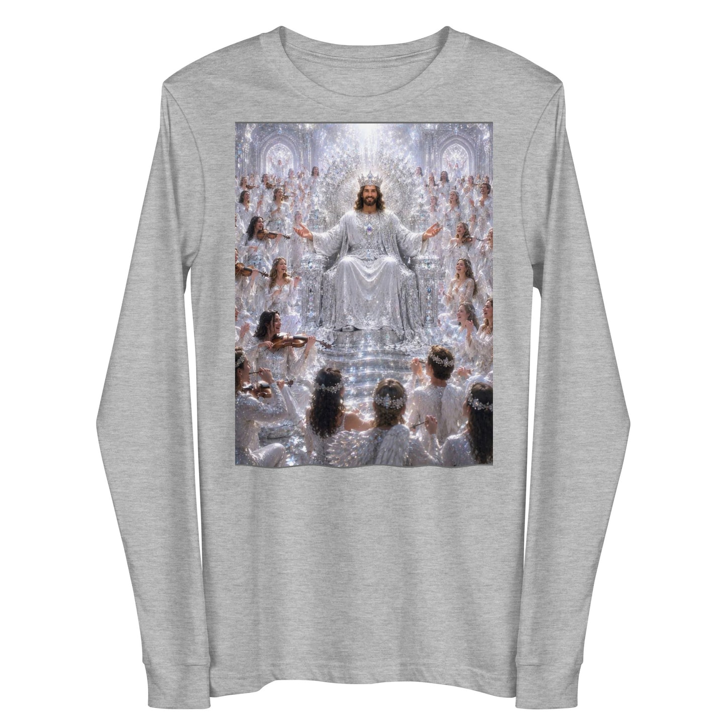 T-shirt unisex a maniche lunghe CORPORATION-86 in tessuto athletic Heather, vista frontale, stile casual e sportivo.