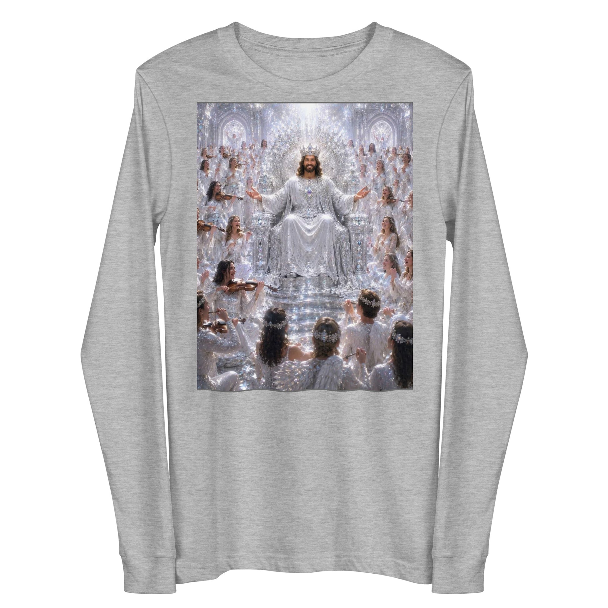 T-shirt unisex a maniche lunghe CORPORATION-86 in tessuto athletic Heather, vista frontale, stile casual e sportivo.