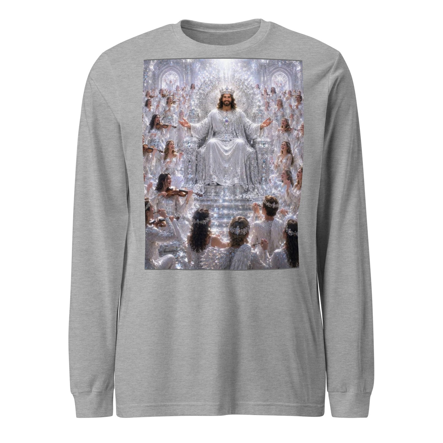 Maglietta unisex a maniche lunghe CORPORATION-86 in tessuto athletic heather, vista frontale.