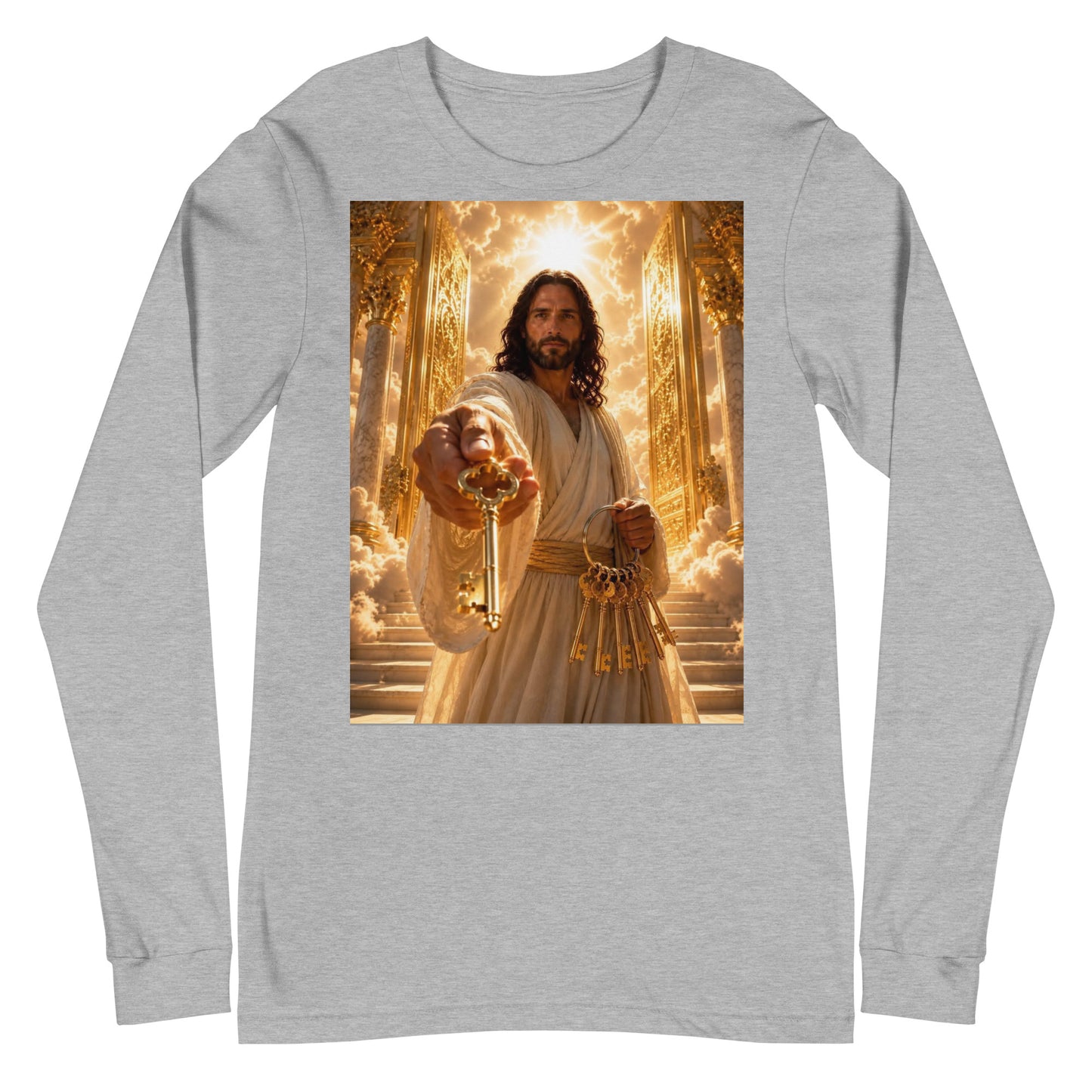 T-shirt unisex a maniche lunghe CORPORATION-86 in tessuto athletic heather, vista frontale.