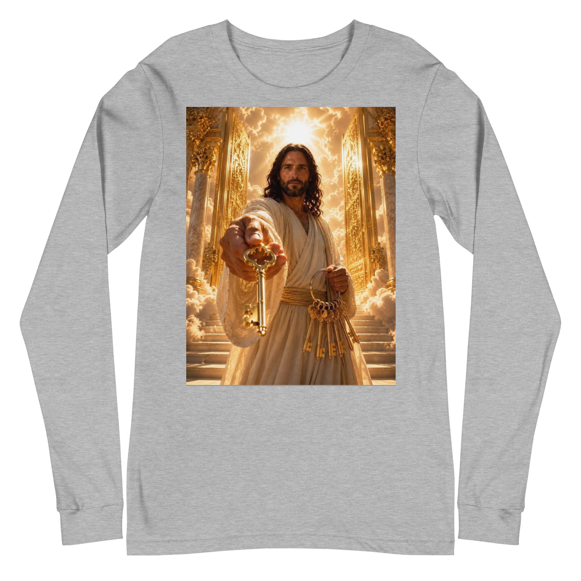 T-shirt unisex a maniche lunghe CORPORATION-86 in tessuto athletic heather, vista frontale.