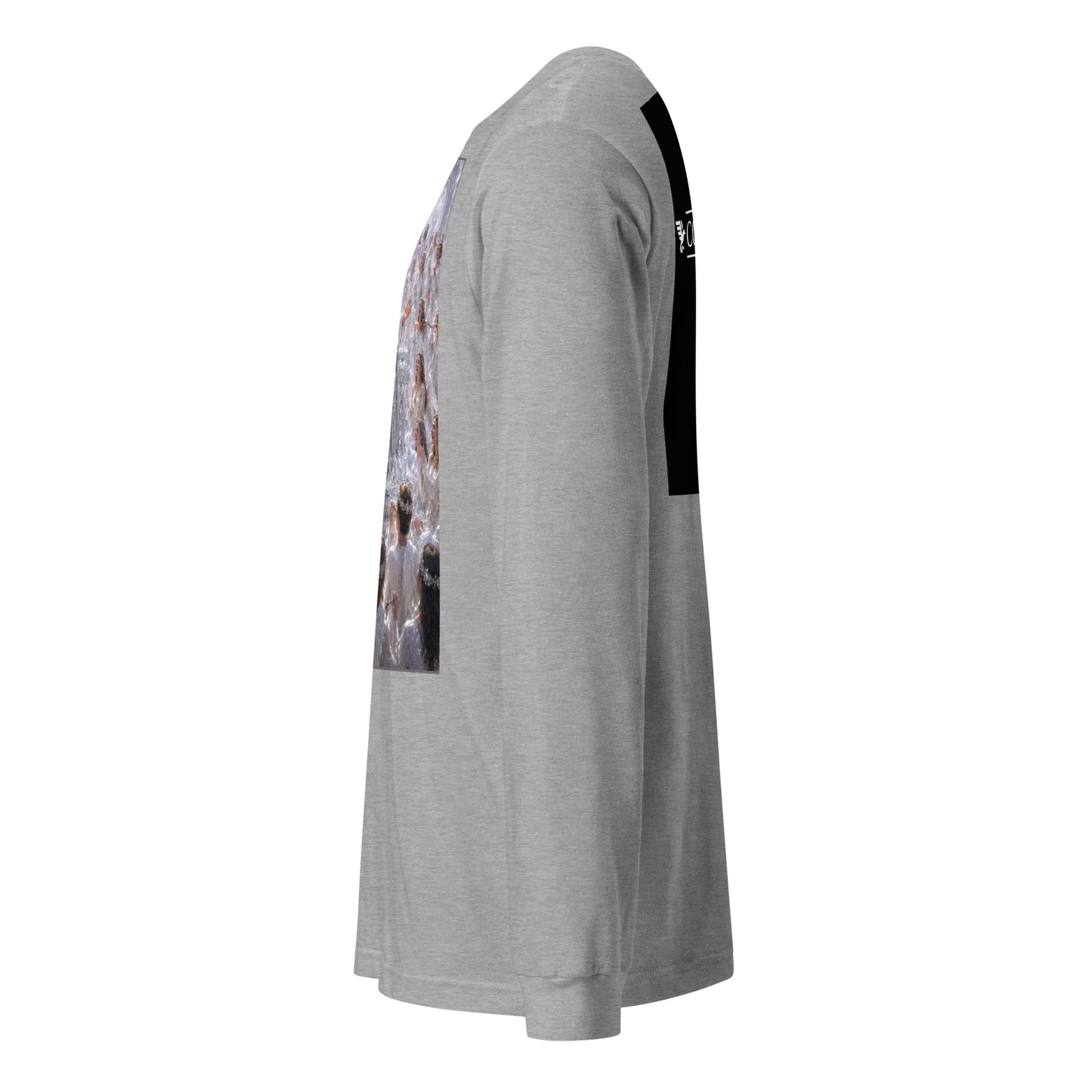 Maglietta unisex a maniche lunghe CORPORATION-86 in tessuto athletico heather, vista frontale sulla sinistra.