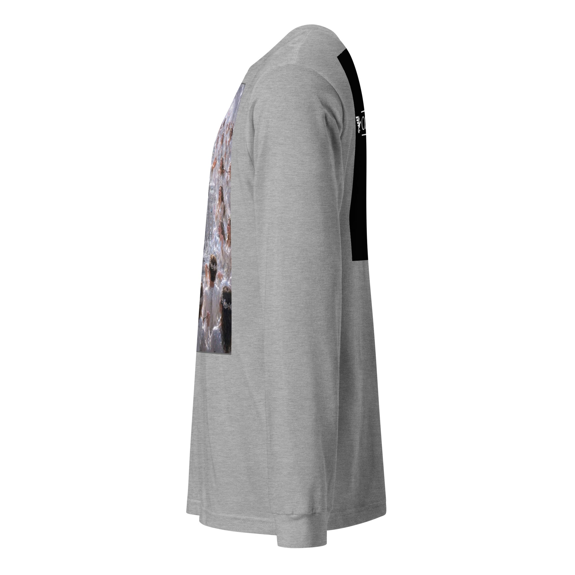 Maglietta unisex a maniche lunghe CORPORATION-86 in tessuto athletico heather, vista frontale sulla sinistra.