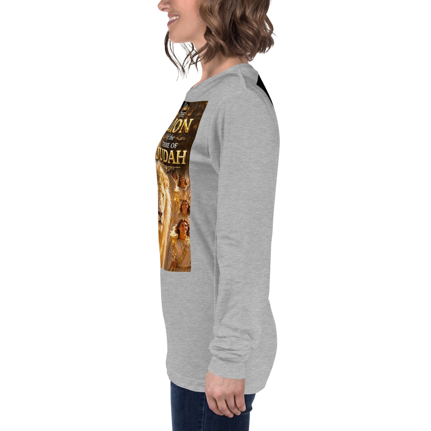 Maglietta unisex a maniche lunghe CORPORATION-86 in tessuto athletic heather, vista frontale con dettaglio sul tessuto.