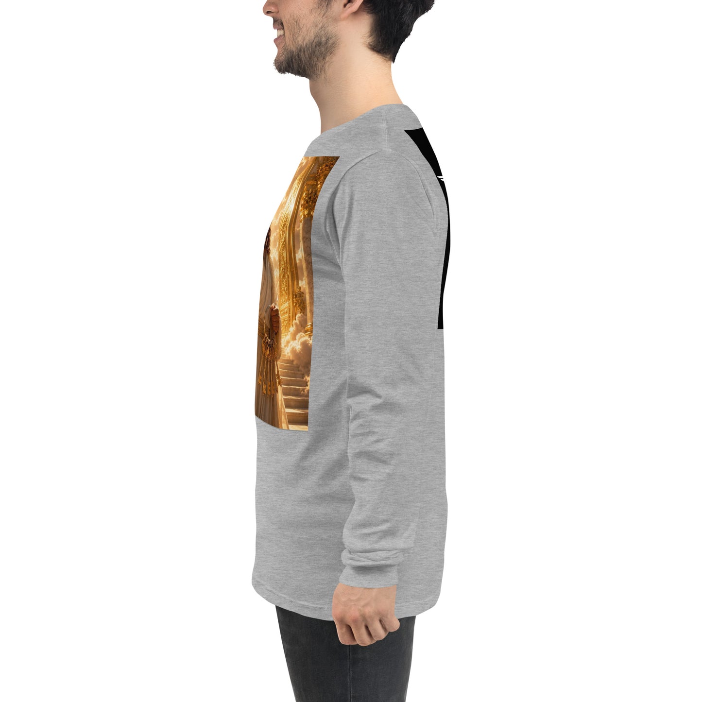 Maglietta unisex a maniche lunghe CORPORATION-86 in tessuto atletico color grigio Heather, vista frontale.