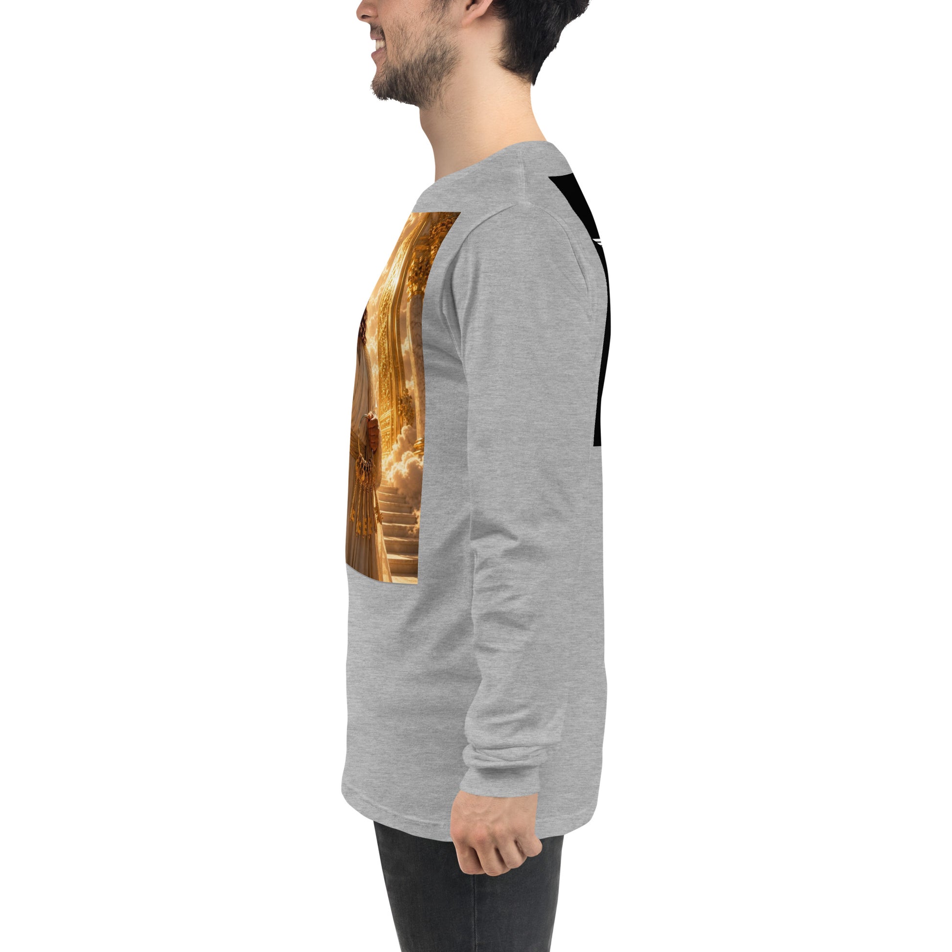 Maglietta unisex a maniche lunghe CORPORATION-86 in tessuto atletico color grigio Heather, vista frontale.