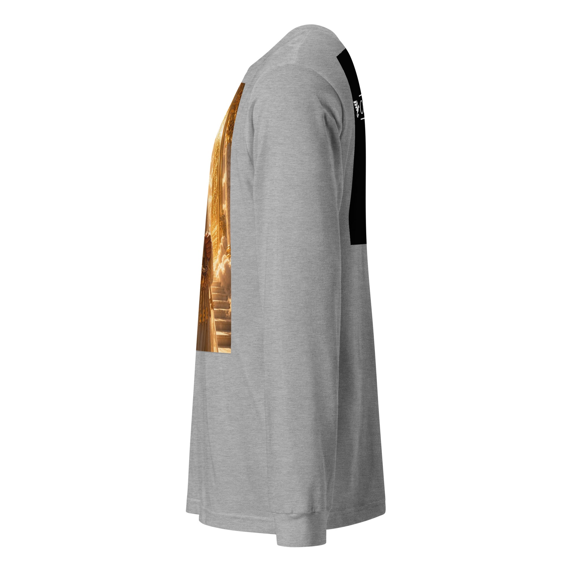 Maglietta a maniche lunghe unisex CORPORATION-86 in tessuto athletic heather, vista frontale a sinistra.