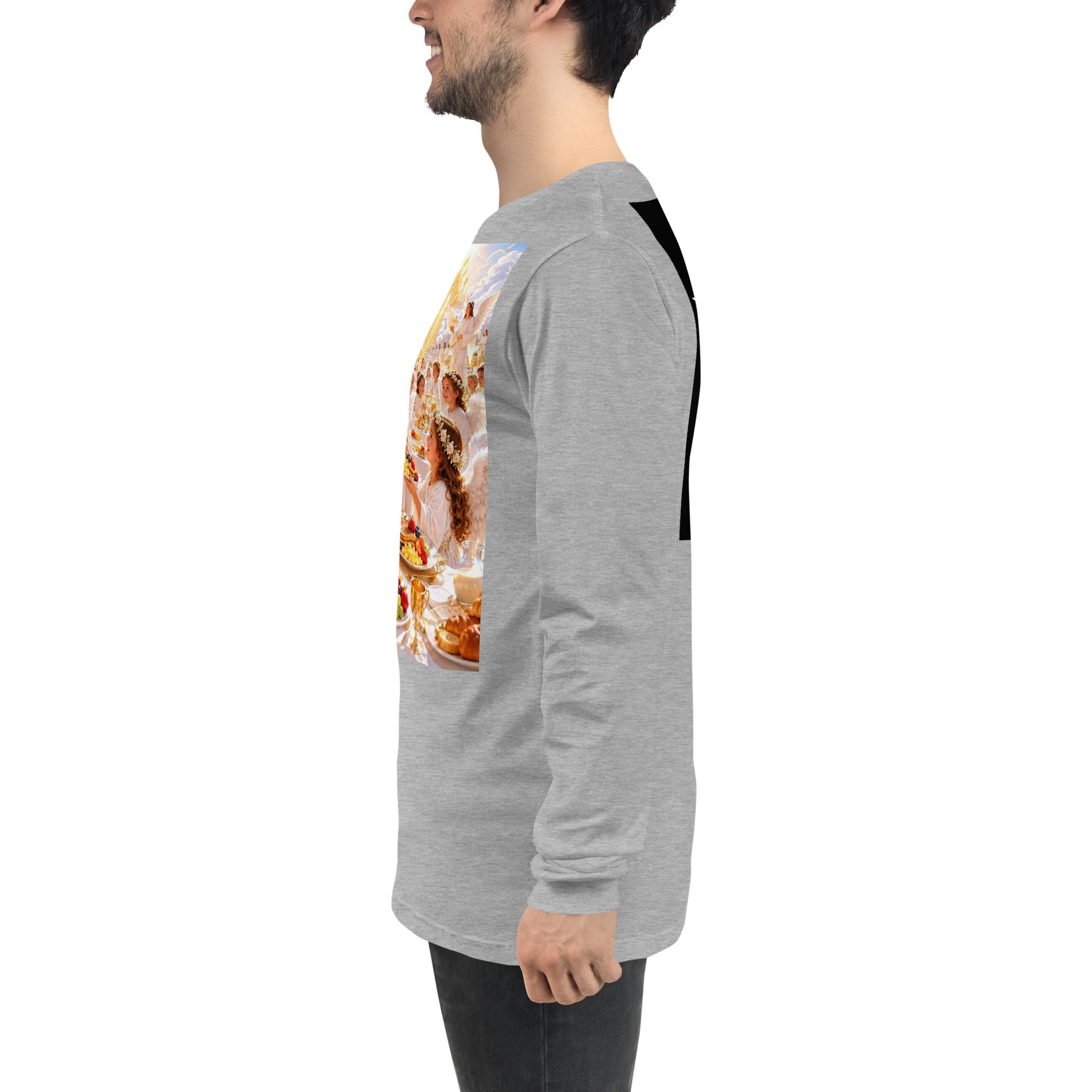 Maglietta unisex a maniche lunghe CORPORATION-86 in tessuto atletico heather, vista frontale sul lato sinistro.