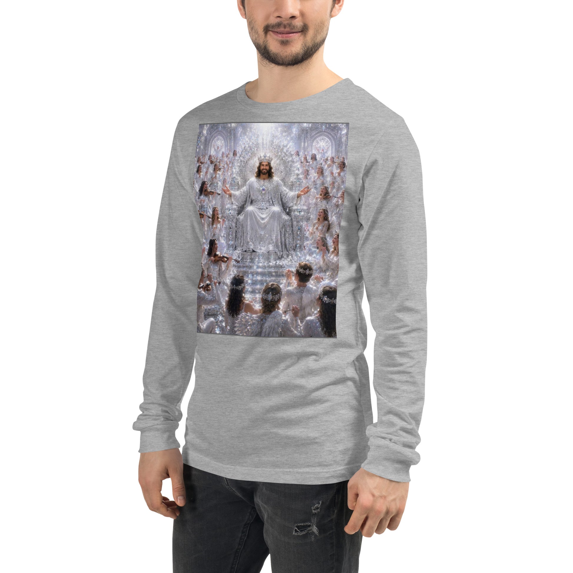 Maglietta unisex a maniche lunghe CORPORATION-86 in tessuto athletico color grigio chiaro, vista frontale sulla parte sinistra.