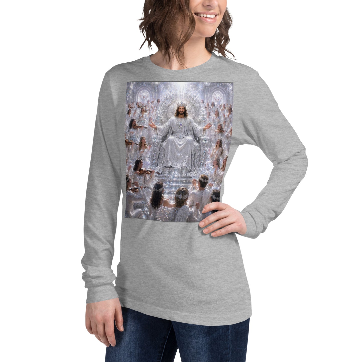 Maglietta unisex a maniche lunghe CORPORATION-86 in tessuto sportivo heather, vista frontale sinistra.
