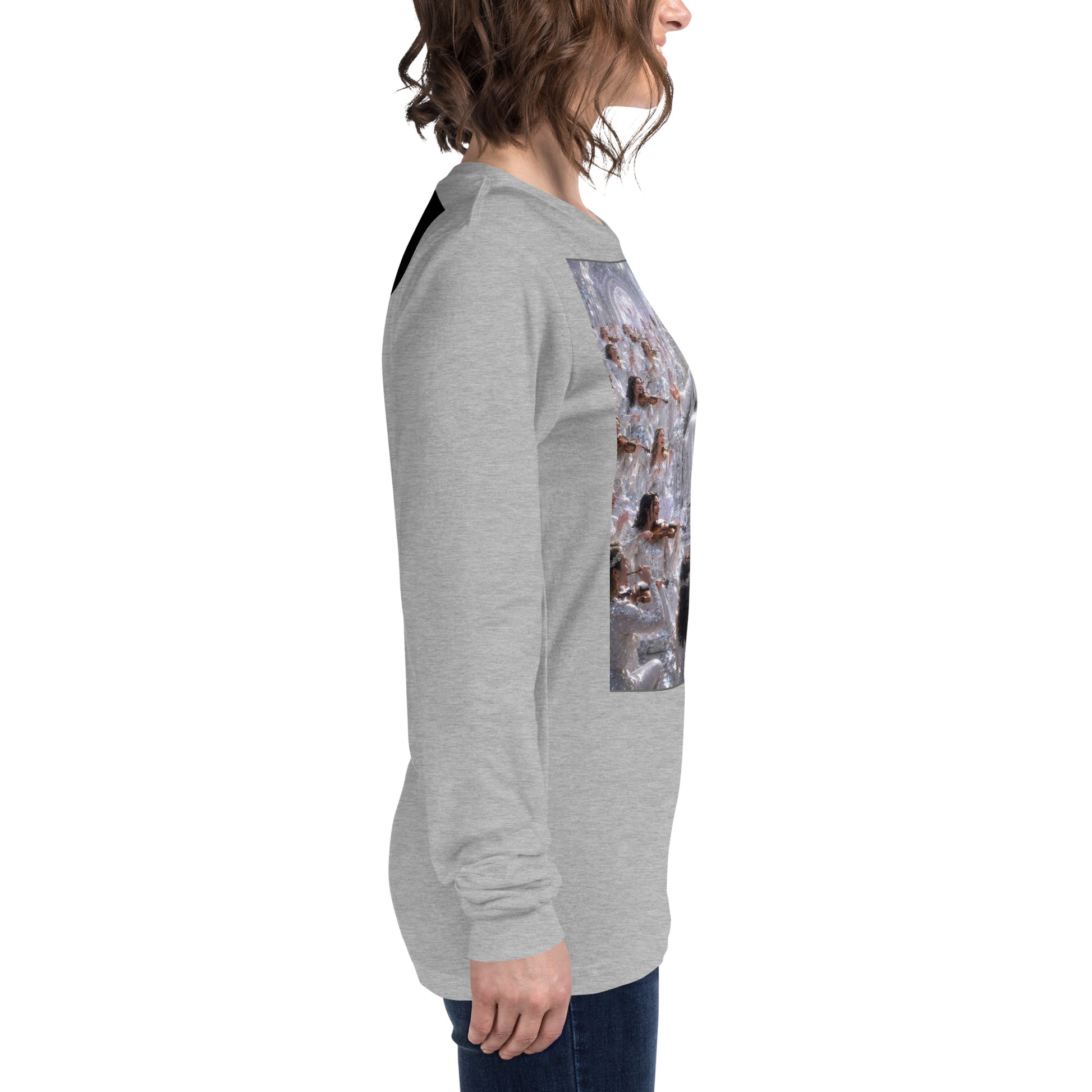 Maglietta unisex a maniche lunghe CORPORATION-86 in tessuto athletic heather, vista laterale destra.