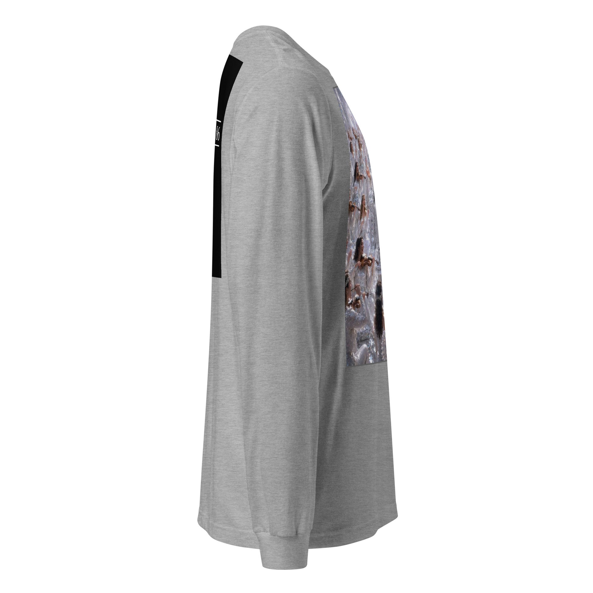 T-shirt unisex a maniche lunghe CORPORATION-86 in tessuto sportivo heather, vista laterale destra, stile casual e atletico