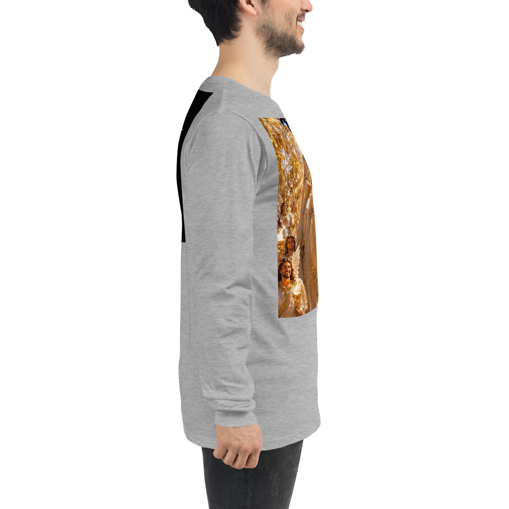 Maglietta unisex a maniche lunghe CORPORATION-86 in tessuto jersey sportivo con motivo a Heather, vista laterale.