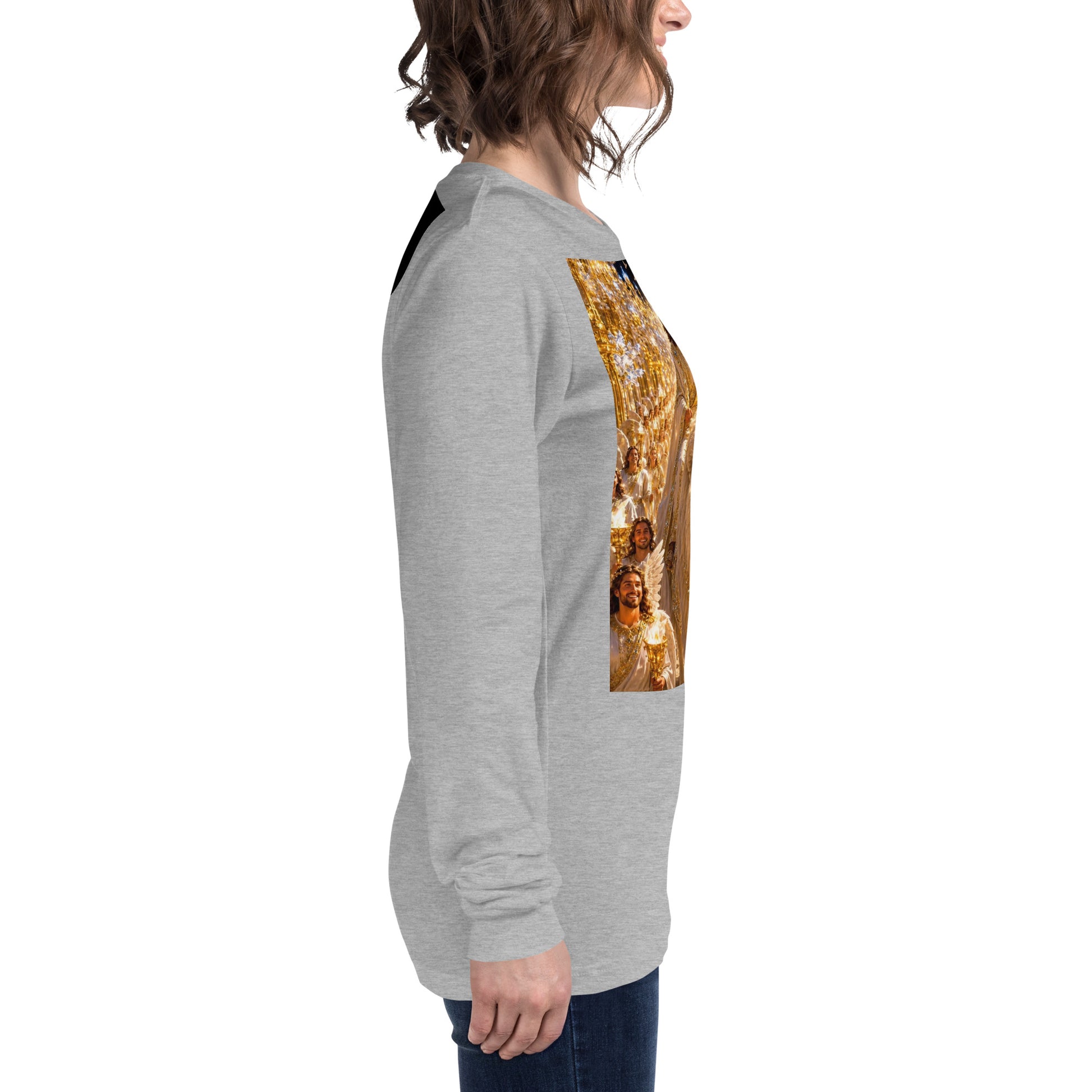 Maglietta unisex a maniche lunghe CORPORATION-86 in tessuto athletic heather, vista frontale.