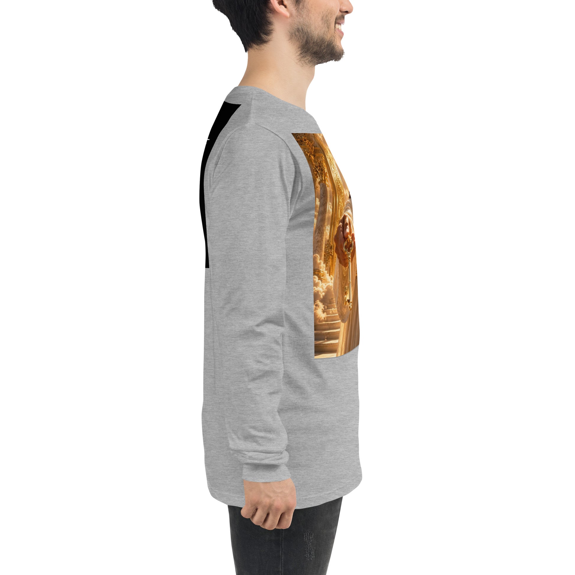 T-shirt unisex a maniche lunghe CORPORATION-86 in tessuto athletic heather, vista laterale destra.