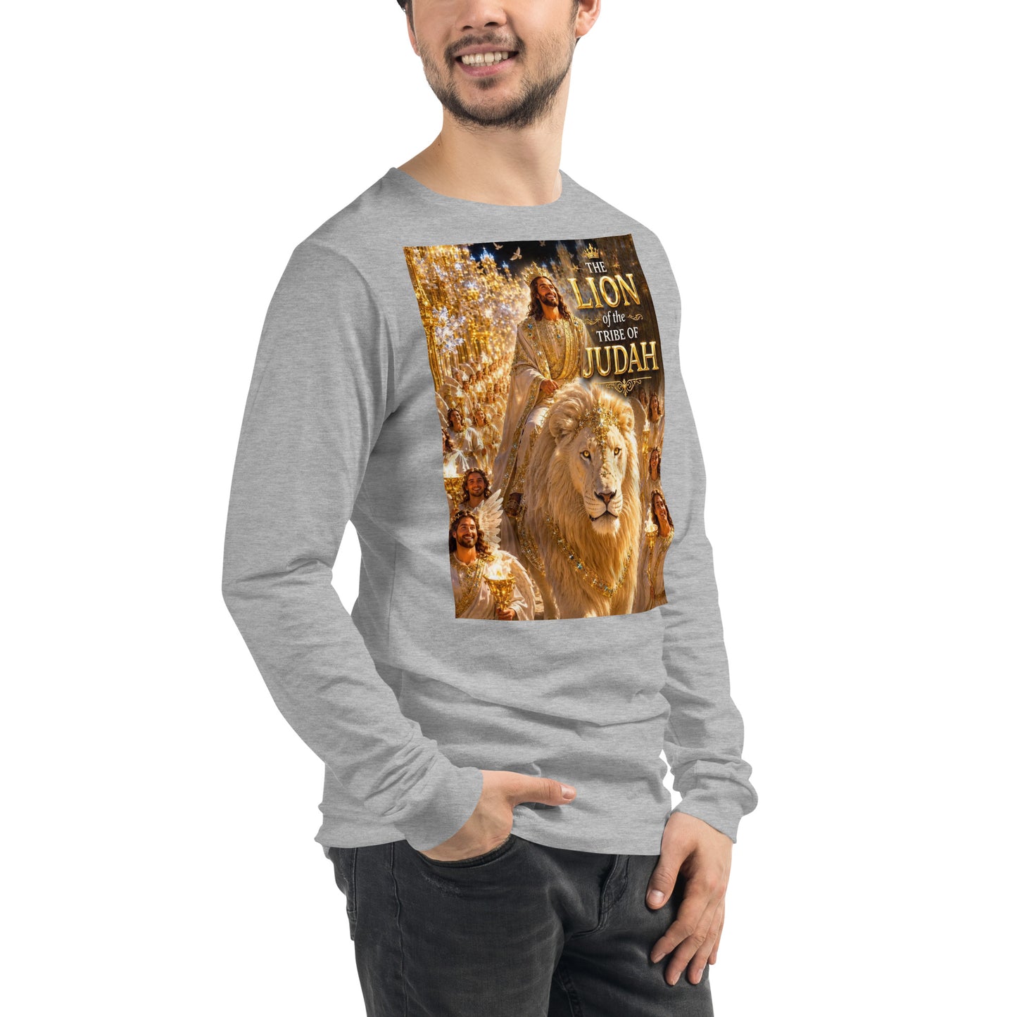Maglietta unisex a maniche lunghe CORPORATION-86 in tessuto athletic heather, vista frontale sul lato destro.