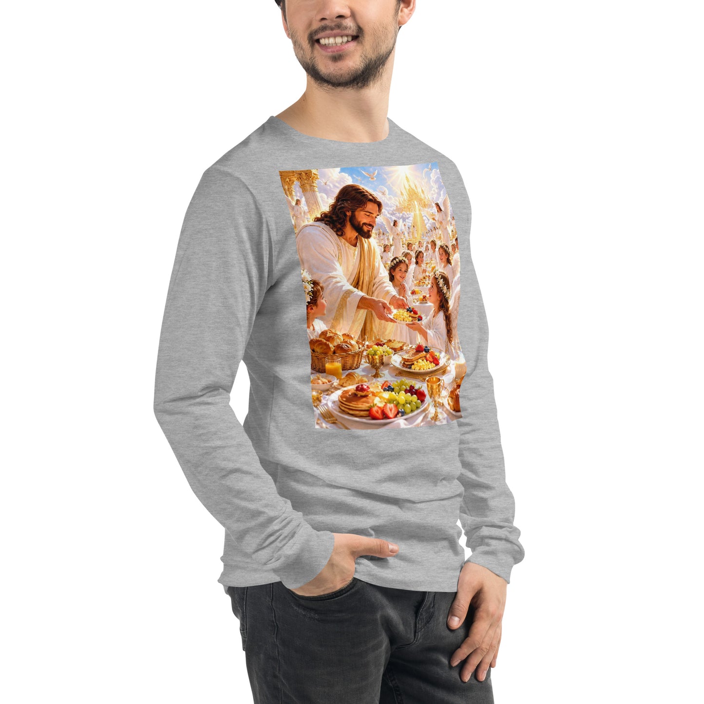 T-shirt unisex a maniche lunghe CORPORATION-86 in tessuto heather, vista frontale destra.