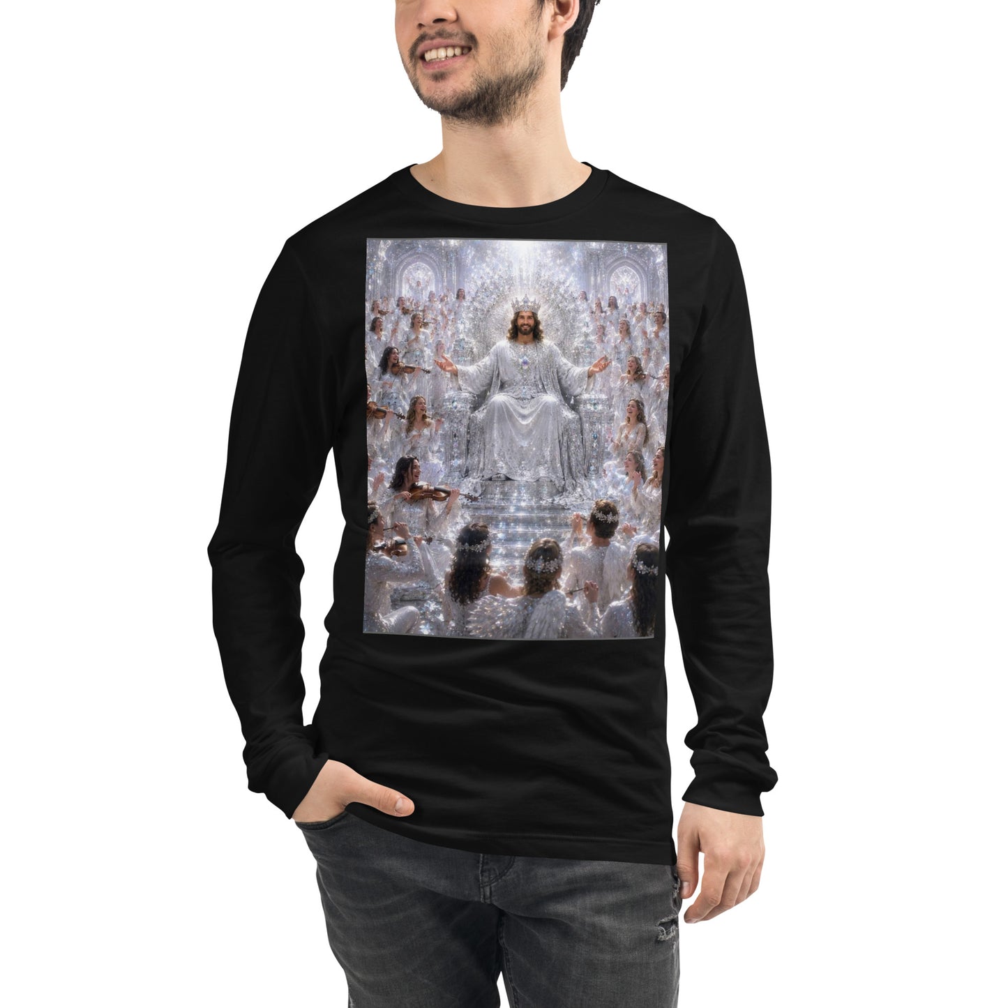 Maglietta unisex a maniche lunghe CORPORATION-86 nera vista frontale, tessuto morbido e comodo, stile casual e versatile.