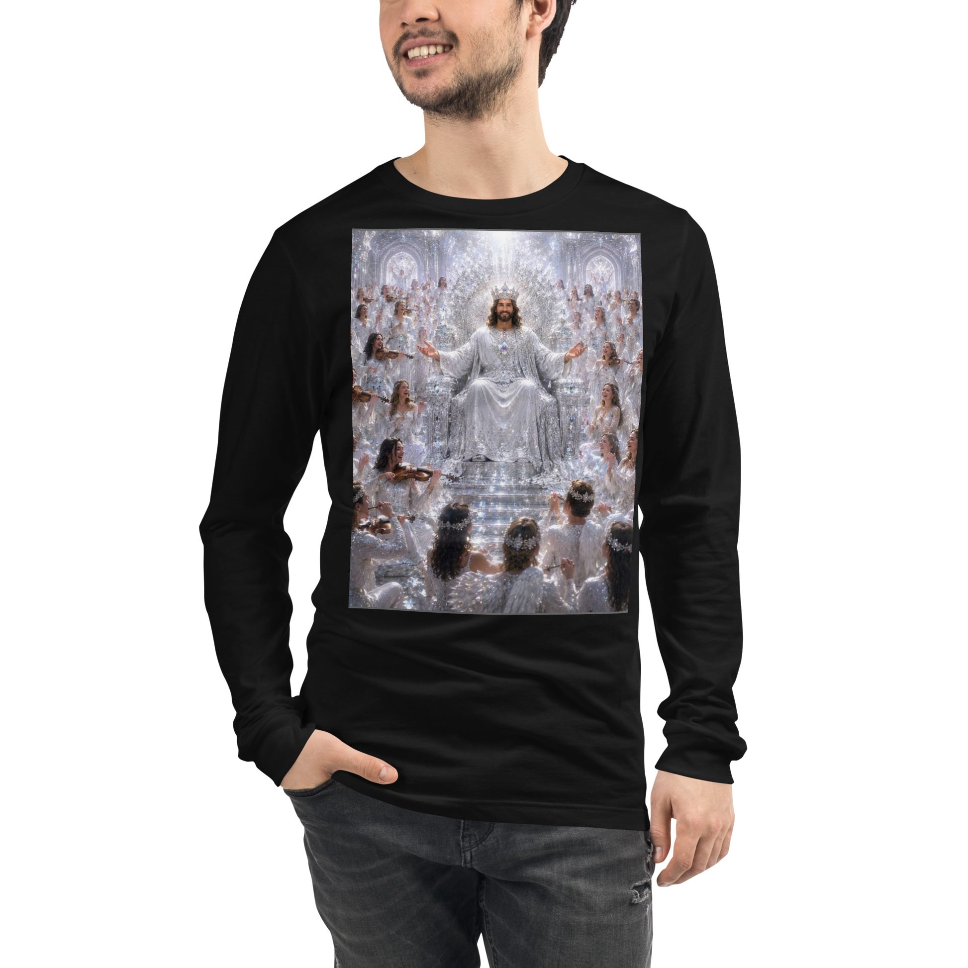 Maglietta unisex a maniche lunghe CORPORATION-86 nera vista frontale, tessuto morbido e comodo, stile casual e versatile.
