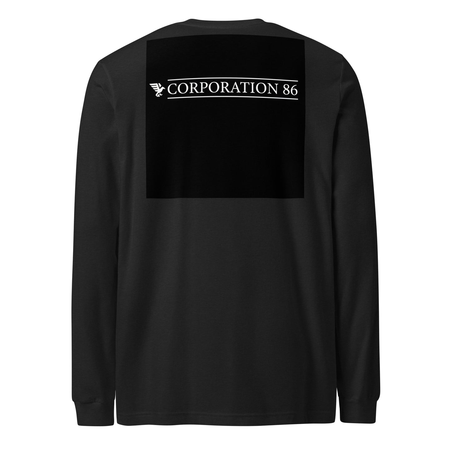 T-shirt unisex a maniche lunghe CORPORATION-86 colore grigio scuro con dettaglio sul retro, tessuto morbido e comodo.