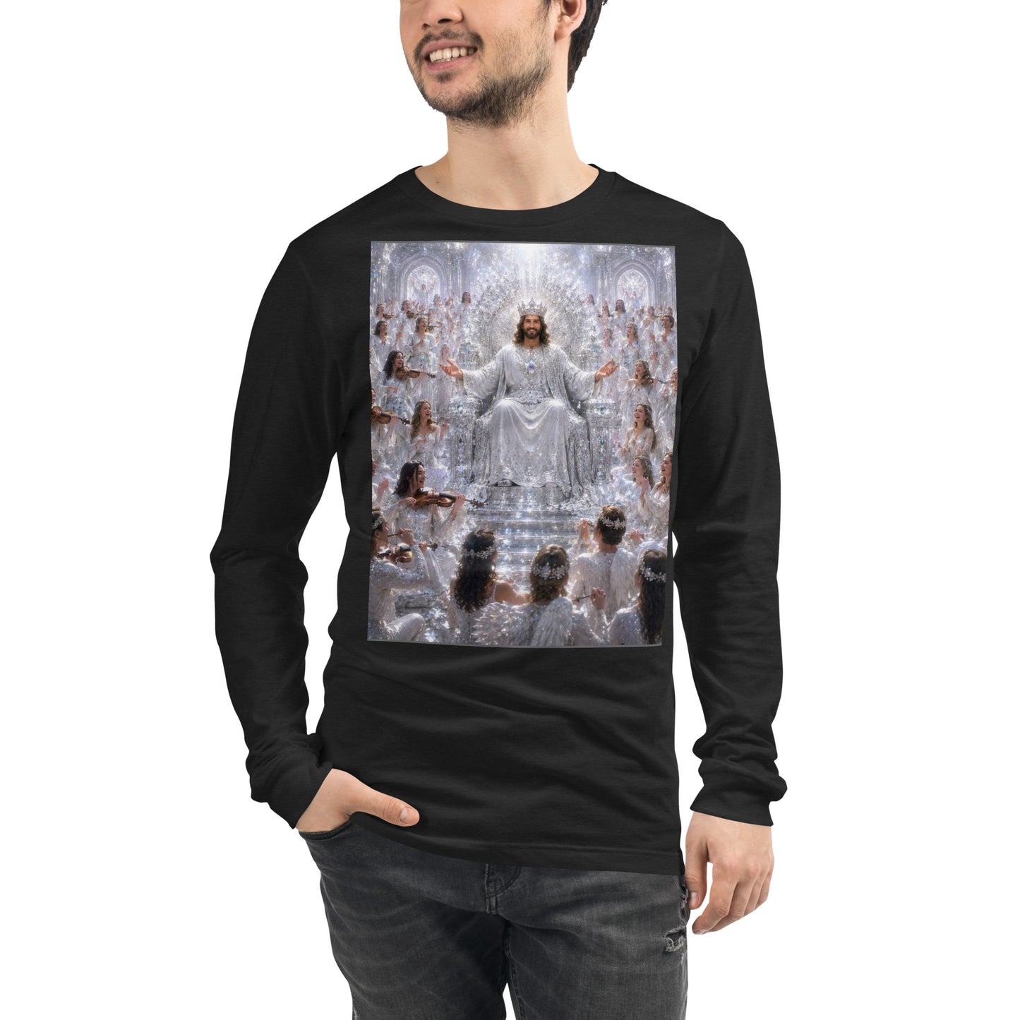 Maglietta unisex a maniche lunghe CORPORATION-86 in tessuto black heather vista fronte.