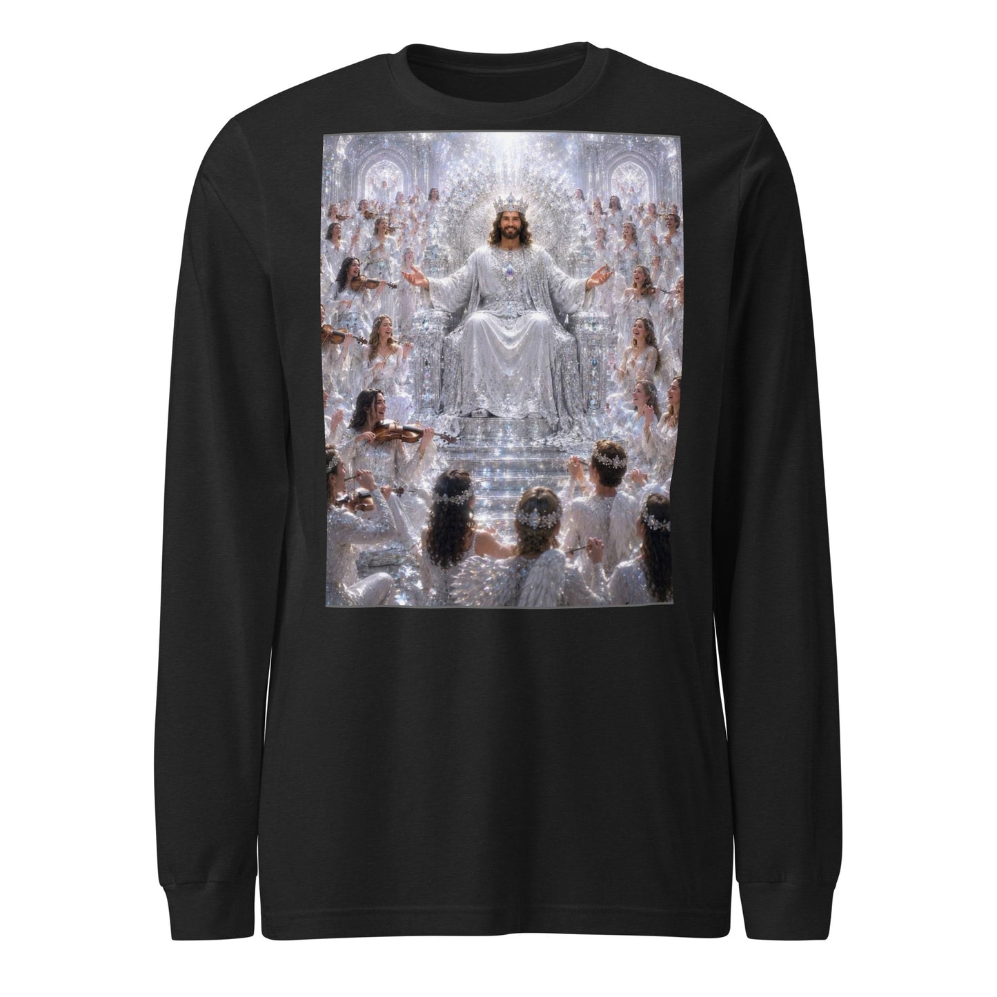Maglietta unisex a maniche lunghe CORPORATION-86 in tessuto nero heather vista frontale.