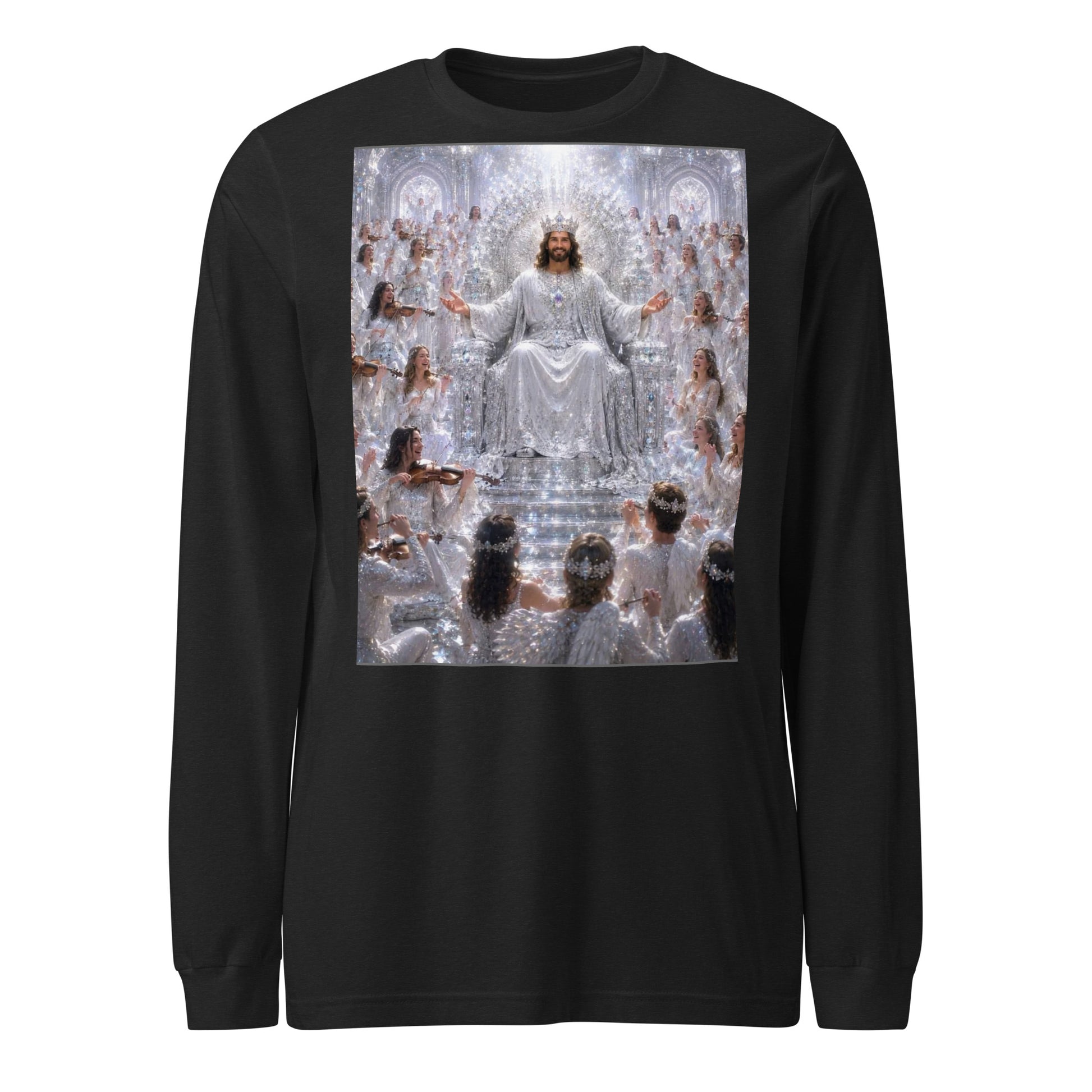 Maglietta unisex a maniche lunghe CORPORATION-86 in tessuto nero heather vista frontale.