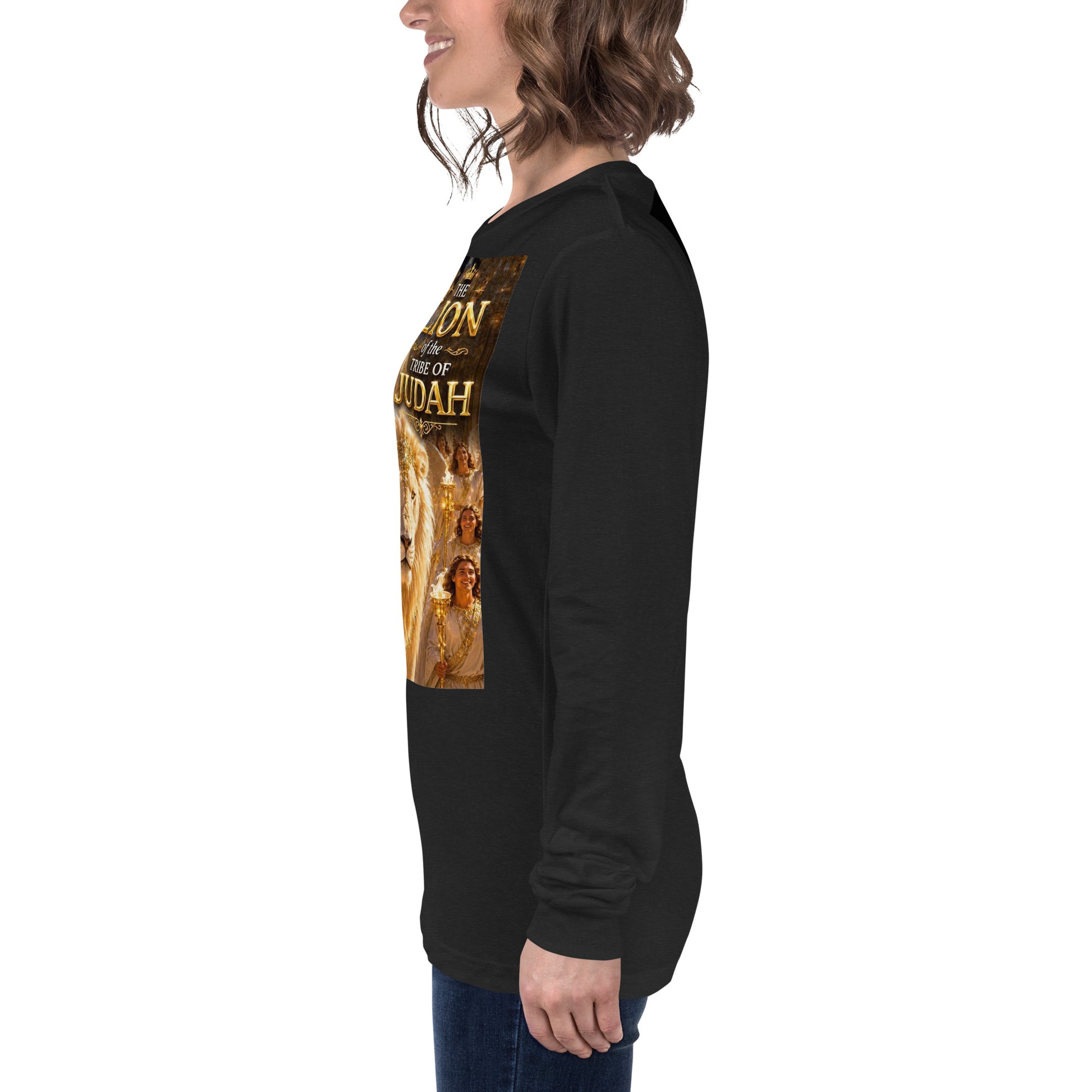 Maglietta unisex a maniche lunghe CORPORATION-86 in tessuto nero Heather, vista frontale con dettaglio sul tessuto.