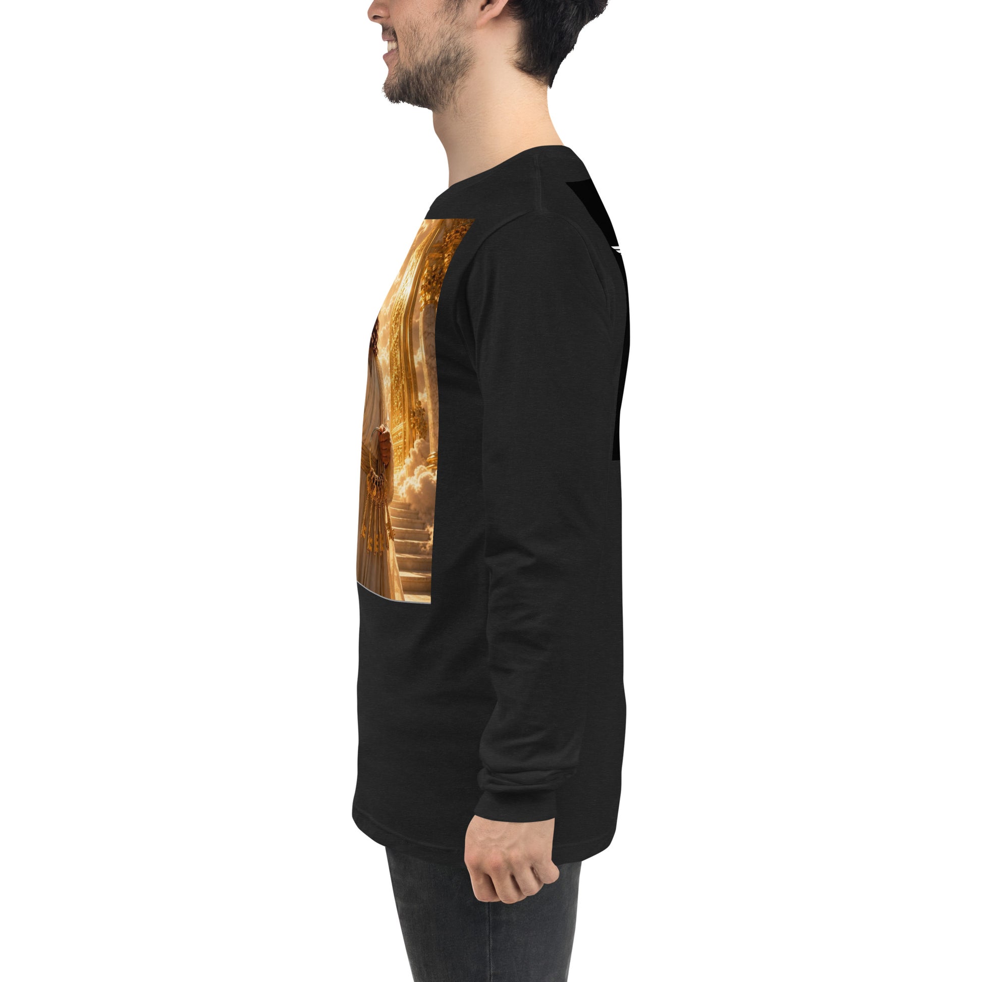 T-shirt unisex a maniche lunghe CORPORATION-86 in tessuto nero con effetto heather, vista frontale sulla sinistra