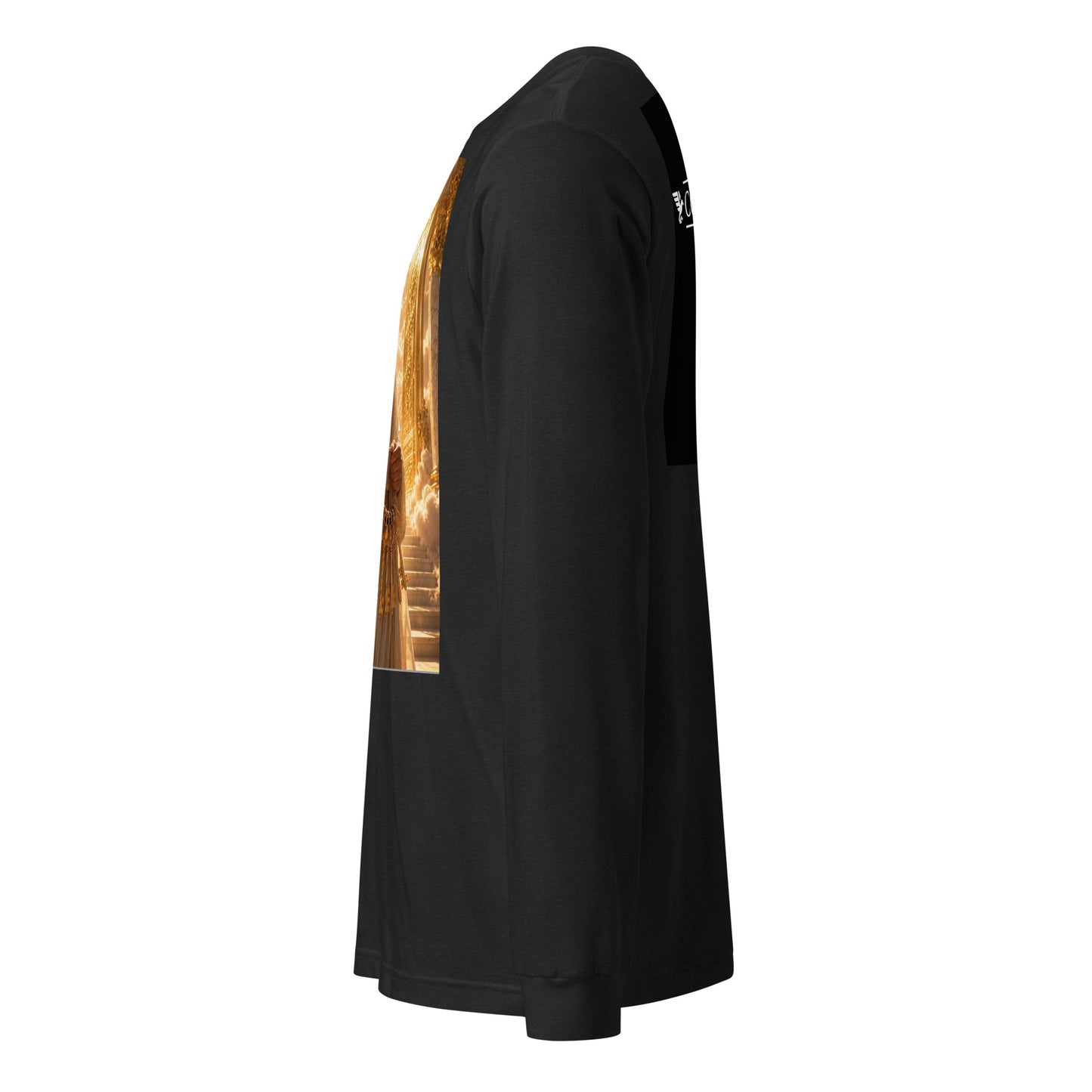Maglietta unisex a maniche lunghe CORPORATION-86 in tessuto nero heather, vista frontale con dettagli del collo e delle maniche