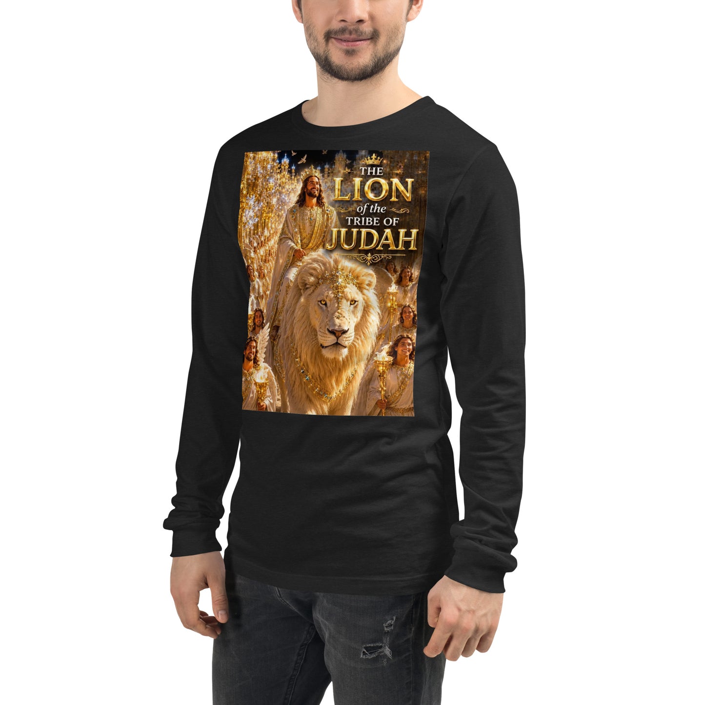 Maglietta unisex a maniche lunghe CORPORATION-86 in tessuto nero heather, vista frontale a sinistra.