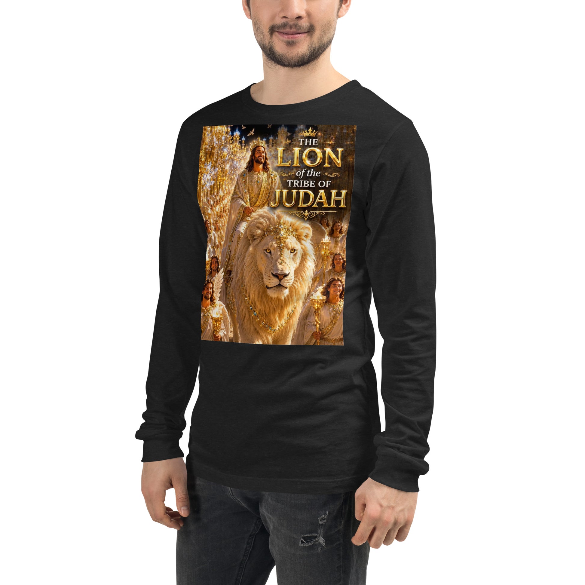 Maglietta unisex a maniche lunghe CORPORATION-86 in tessuto nero heather, vista frontale a sinistra.