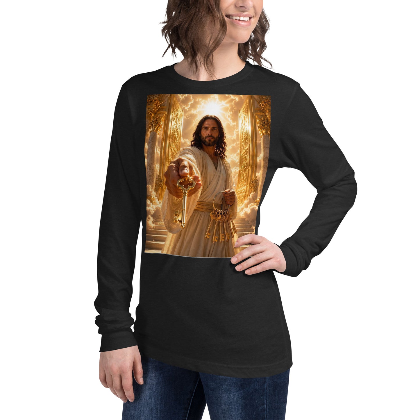 T-shirt unisex a maniche lunghe CORPORATION-86 in colore nero Heather, vista frontale a sinistra.