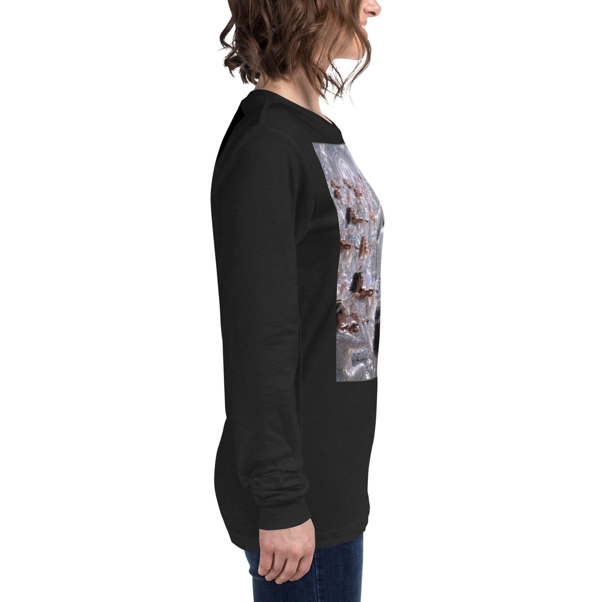 Maglietta unisex a maniche lunghe CORPORATION-86 in tessuto nero heather, vista laterale sul lato destro.