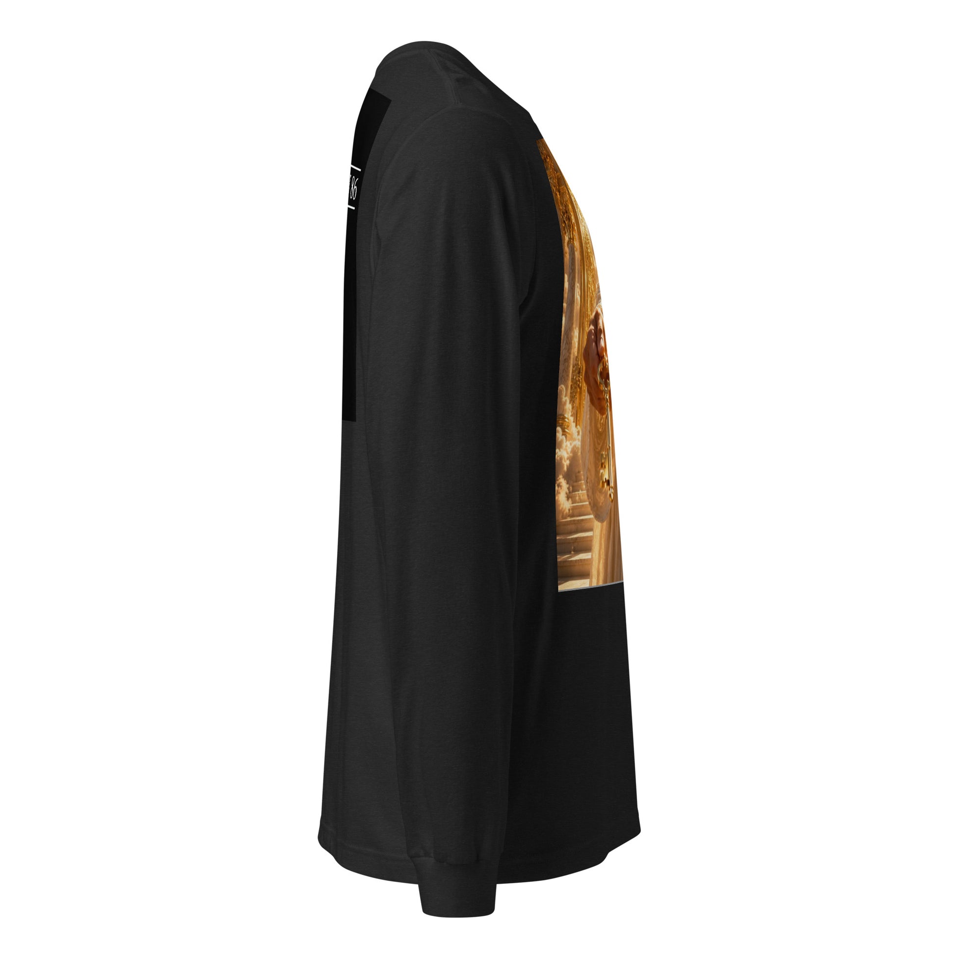 Maglietta unisex a maniche lunghe CORPORATION-86 in tessuto color nero mélange, vista frontale sulla destra.