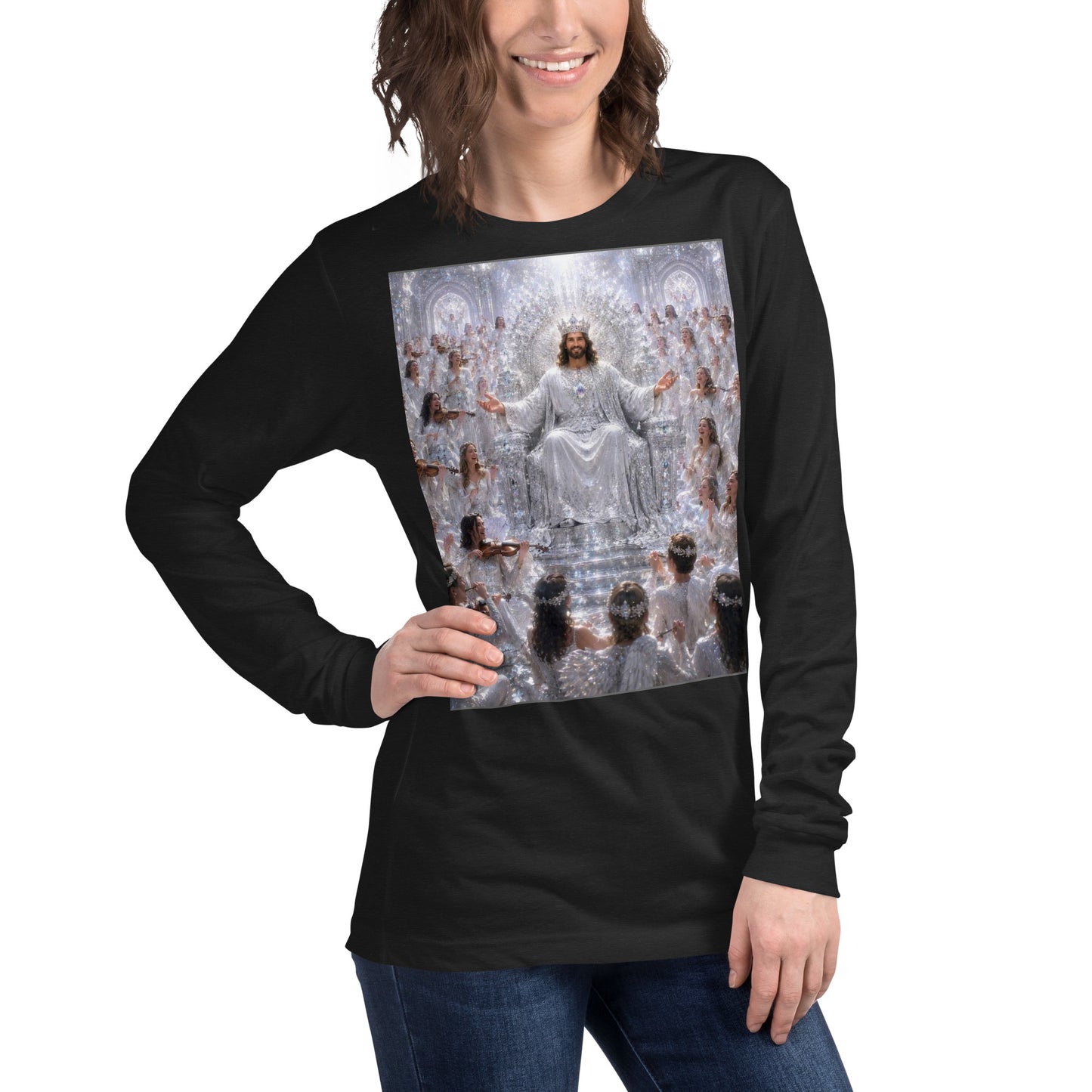 Maglietta unisex a maniche lunghe CORPORATION-86 in tessuto nero heather, vista frontale destra.