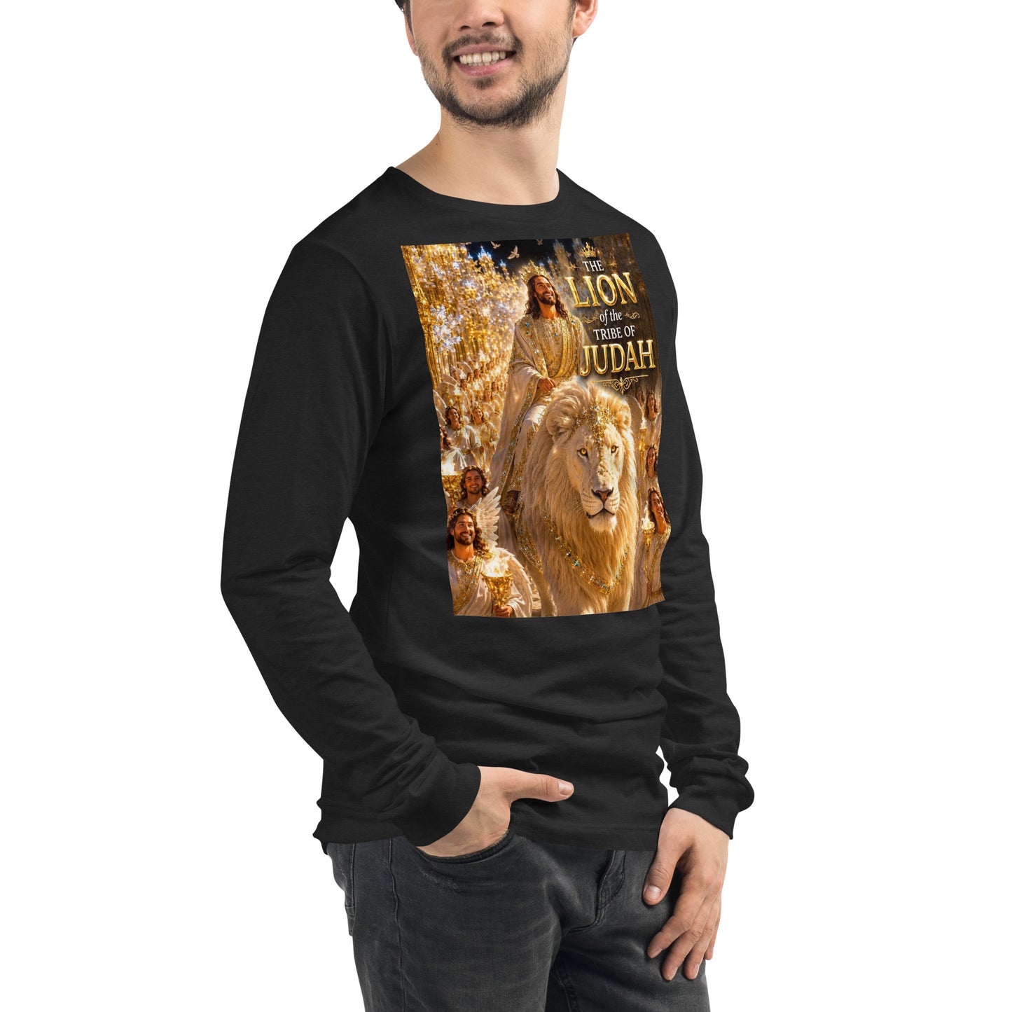 T-shirt unisex a maniche lunghe CORPORATION-86, colore nero Heather, vista frontale destra, tessuto morbido e comodo.