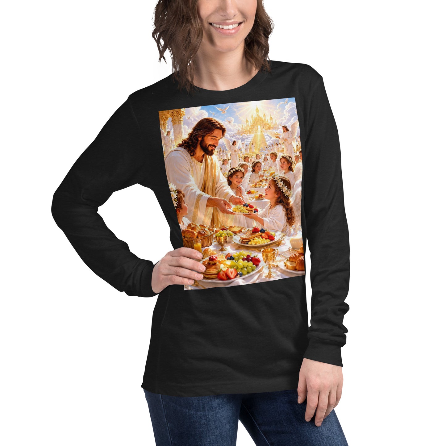 T-shirt unisex a maniche lunghe CORPORATION-86 in tessuto nero heather, vista frontale a destra.