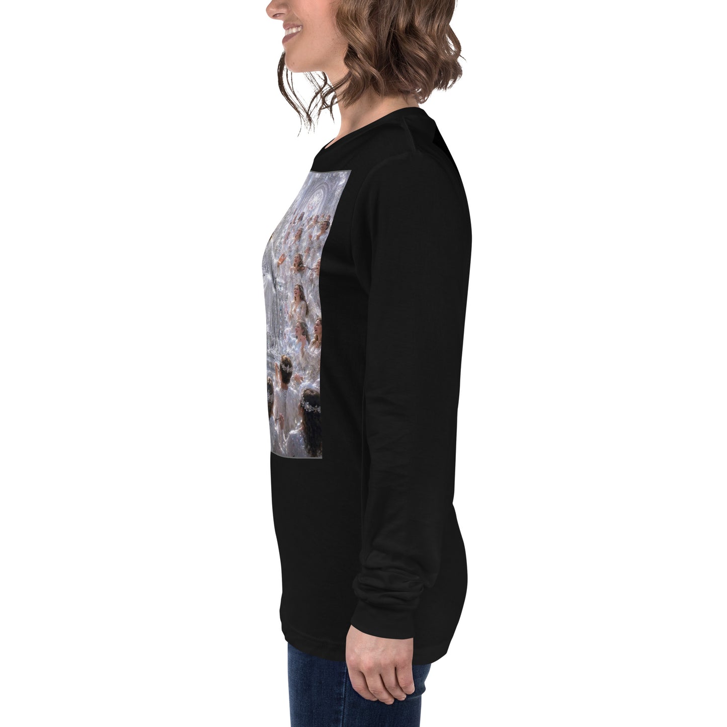 T-shirt unisex a maniche lunghe nero di CORPORATION-86, vista frontale, tessuto morbido e comodo per uno stile casual.