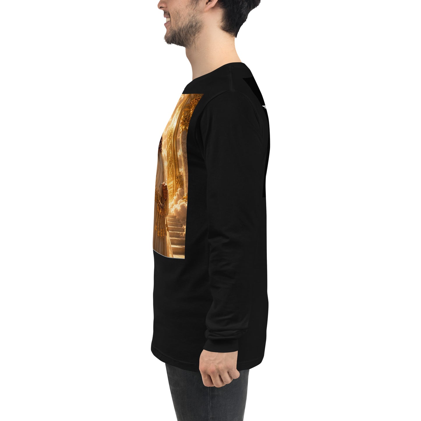 Maglietta unisex a maniche lunghe CORPORATION-86 di colore nero, vista frontale con maniche lunghe e collo rotondo.